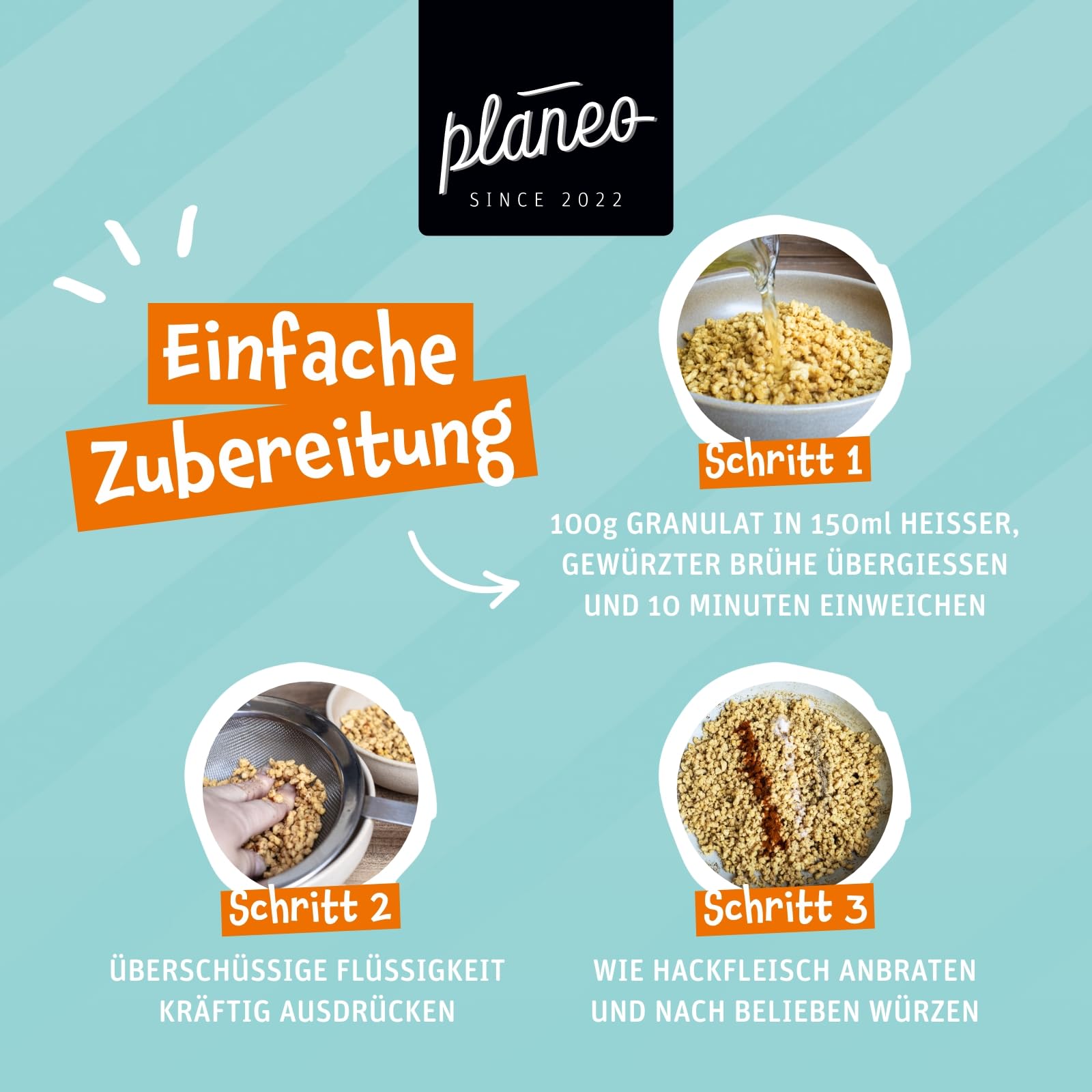 Planeo BIO Erbsen Granulat 2 x 1kg – Proteinreicher Hackfleischersatz mit über 50% Eiweiss, ideal für vegane Bolognese & Burger, aus Bio-Erbsen- und Ackerbohnenprotein
