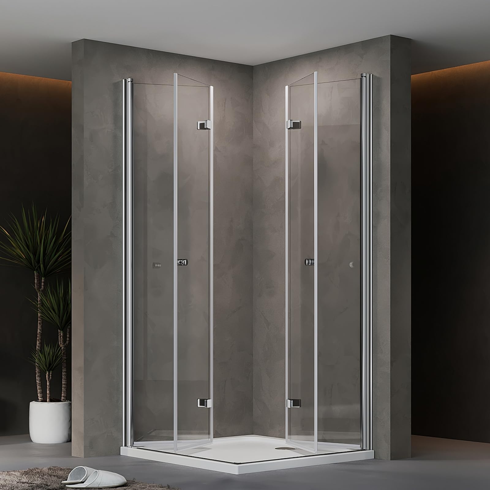 Duschkabine 90x90x185cm Eckeinstieg Doppel Falttüren Eckdusche | Rahmenlos Duschabtrennung mit 6mm Sicherheitsglas ESG Klarglas,Platzsparend,Hebe-Senk-System