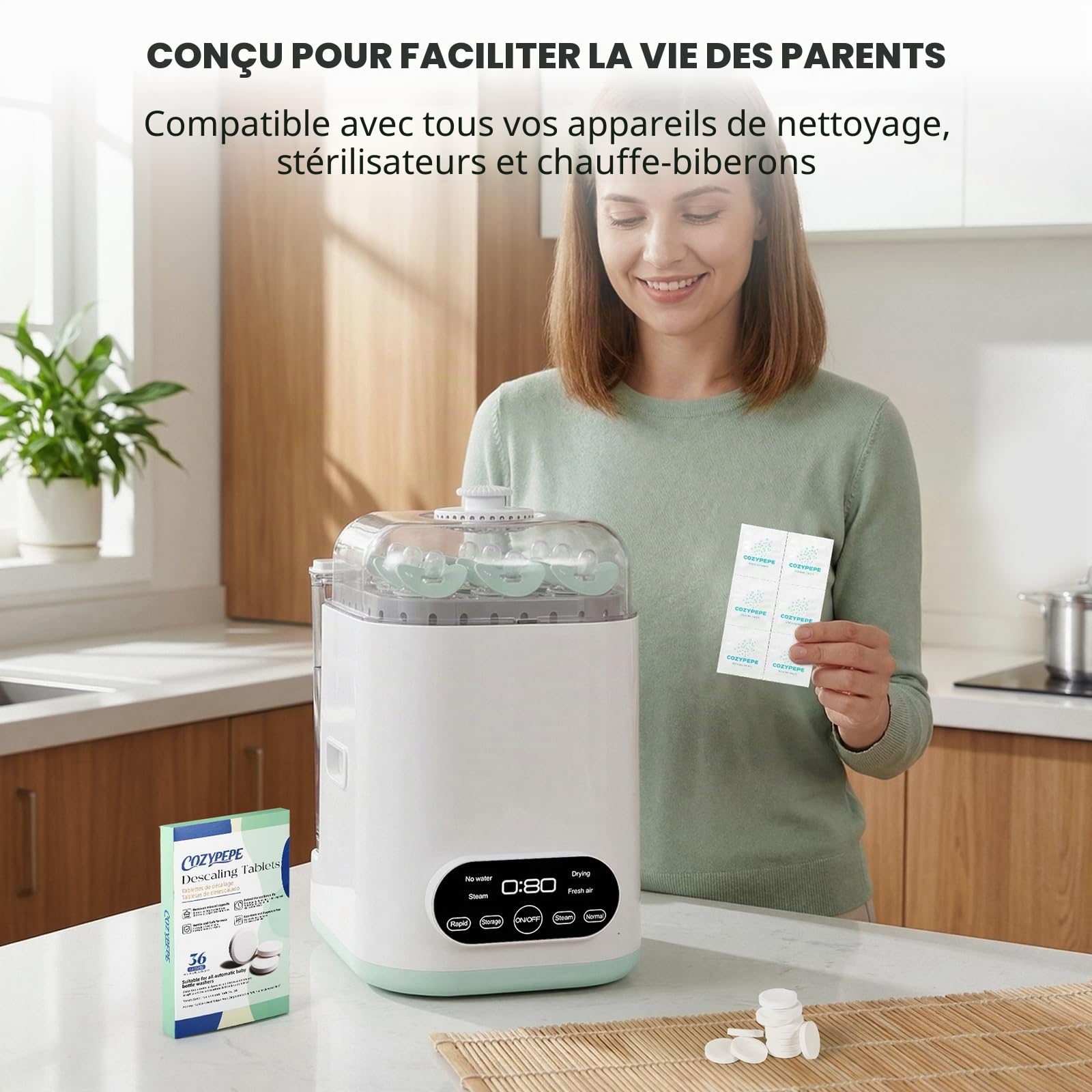 Comprimés de Décalkage pour Lave-Biberons, 36 Pièces – Convient à la Plupart des Modèles de Lave-Biberons – Efficace contre les Dépôts de Lait & la Tartre, Fonctionne avec Laveur, Réchauffeur, Stérili