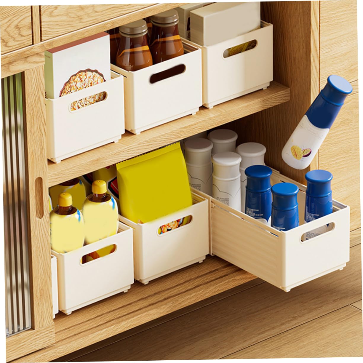 SHINEOFI 2 Cajas de Almacenamiento para Calcetines y Ropa Interior, Pp Beige, Diseño Ajustable, Uso en Oficina y Cocina, Organizador de Cajón