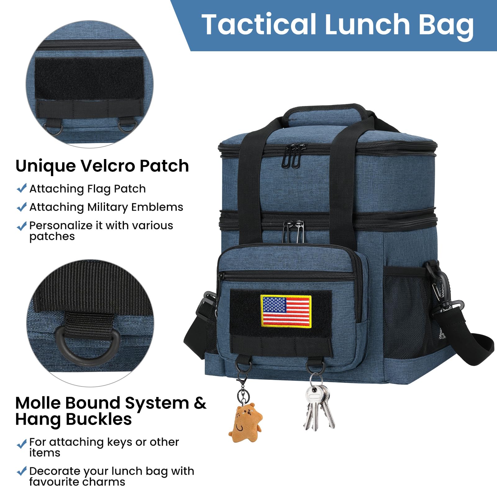 Borsa termica per il pranzo da uomo, grande, isolata ed espandibile, a prova di perdite, per lavoro, campeggio, spiaggia, turni, picnic all'aperto, volo, resistente, per adulti (16 l, blu)