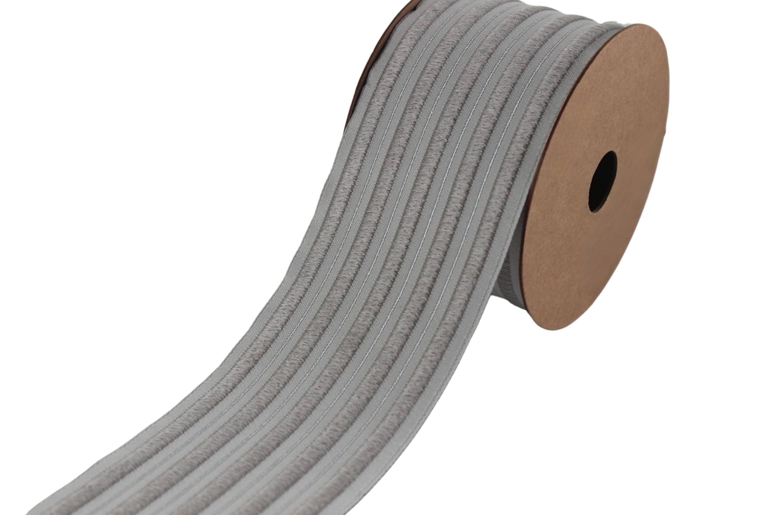 Ruban jacquard brodé gris de 4m pour rideaux et passementerie de 6,8 cm