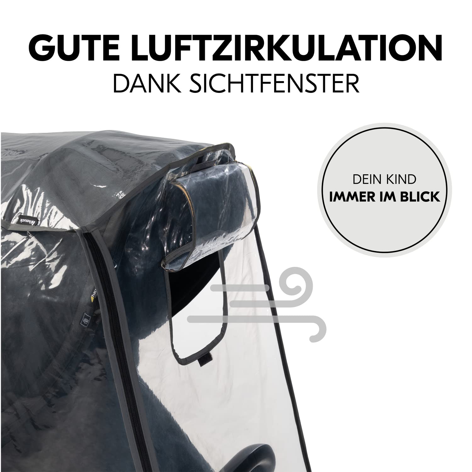 hauck Universal Kinderwagen Regenschutz 47 x 40 x 85 cm mit Reflektierender Umrandung, Kontakt & Belüftungs Fenster, Einfache Klettverschluss Befestigung am Kinderbuggy (Transparent)