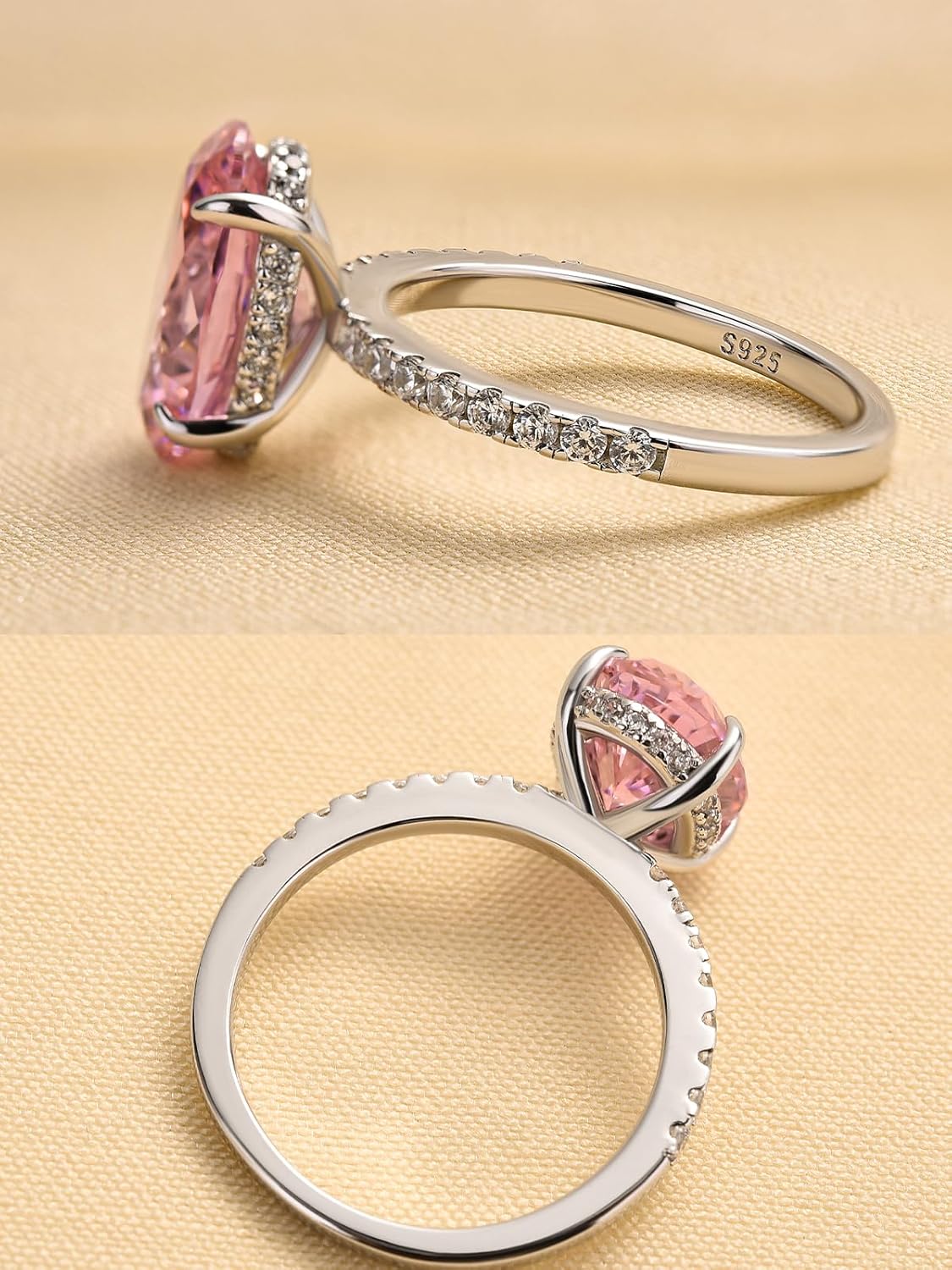 3.5CT Yellow/Pink Stone Oval Cut Engagement Ring, S925 Silver Promise Ring for Women - Image 7