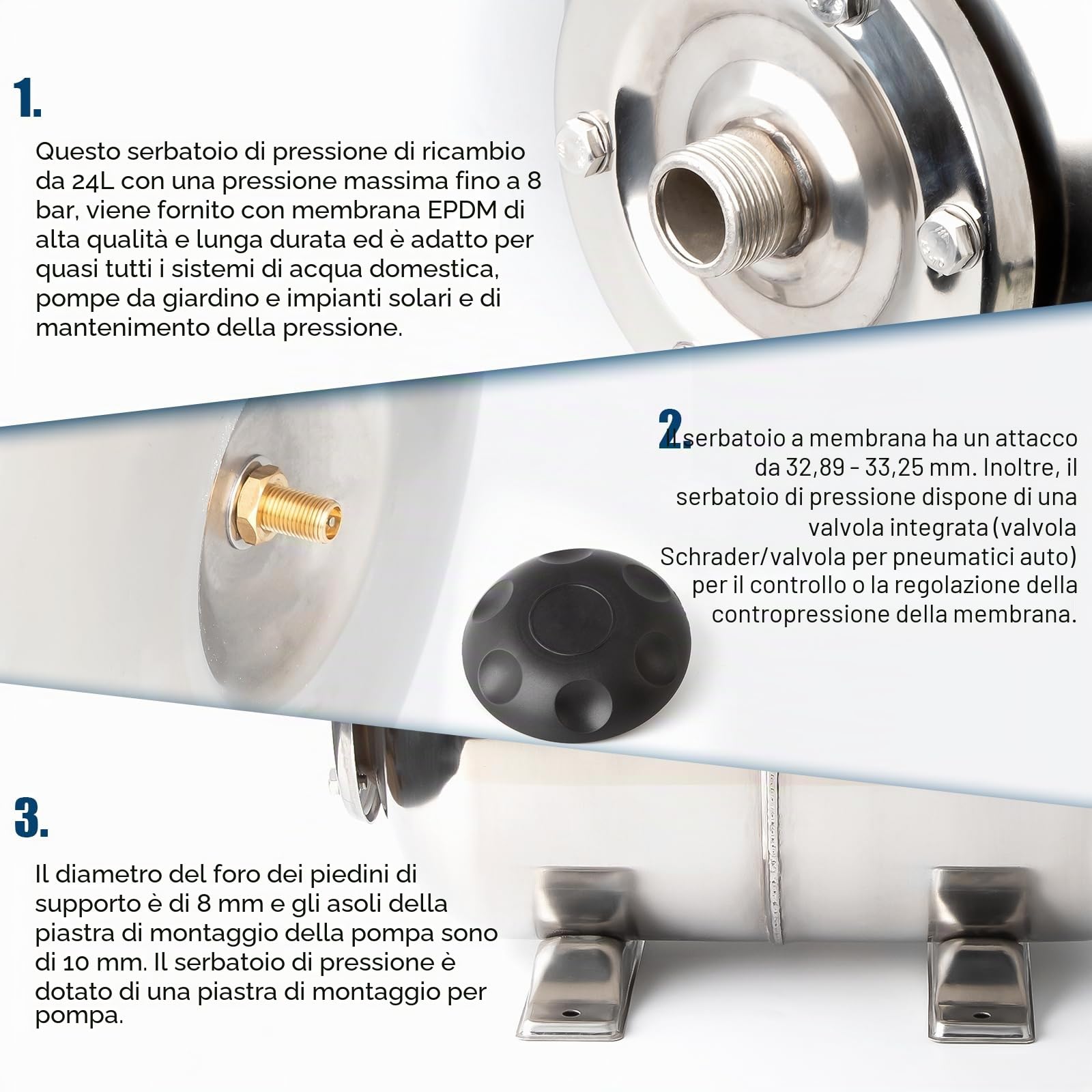 GAsupply Vaso di espansione in acciaio inox da 24 l, caldaia a membrana per impianti di acqua domestica e sistemi di sovrapressione con membrana EPDM