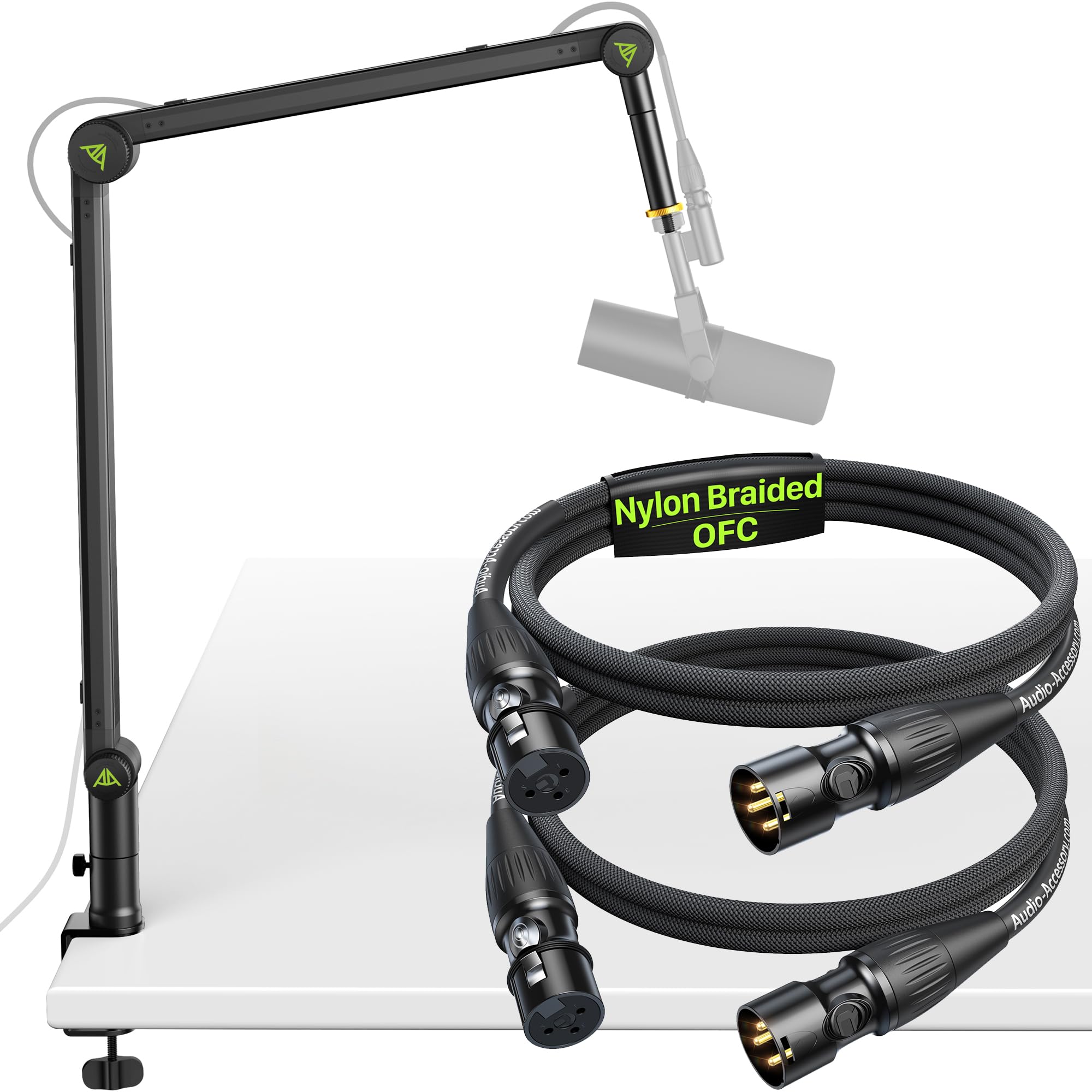 Mic Boom Arm (Design for Heavy Mic) 6.6lbs Load Capacity with XLR Cables 3.3ft 2 Pack