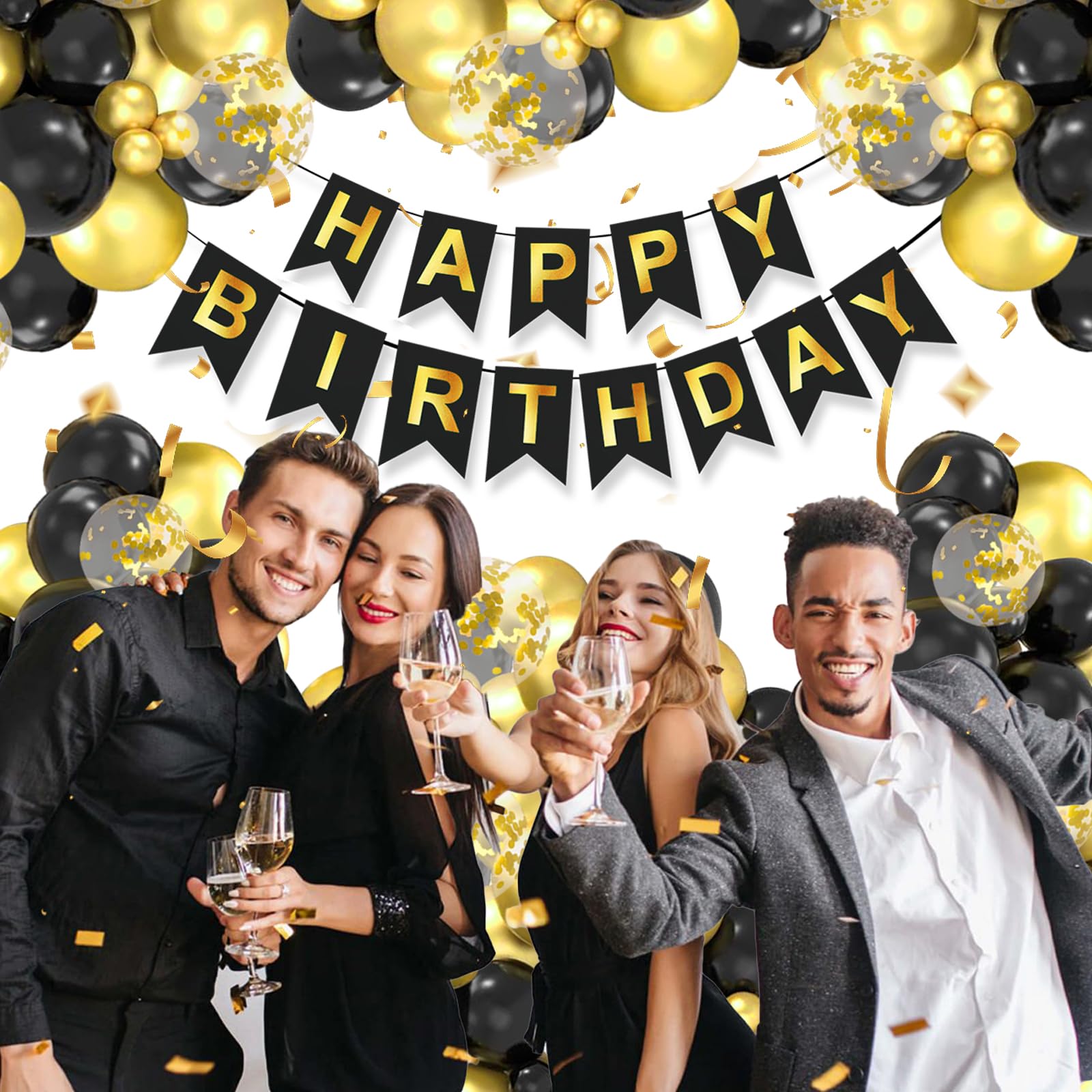 Amazon | 風船 誕生日 飾り付け 黒金 100個風船セットHAPPY