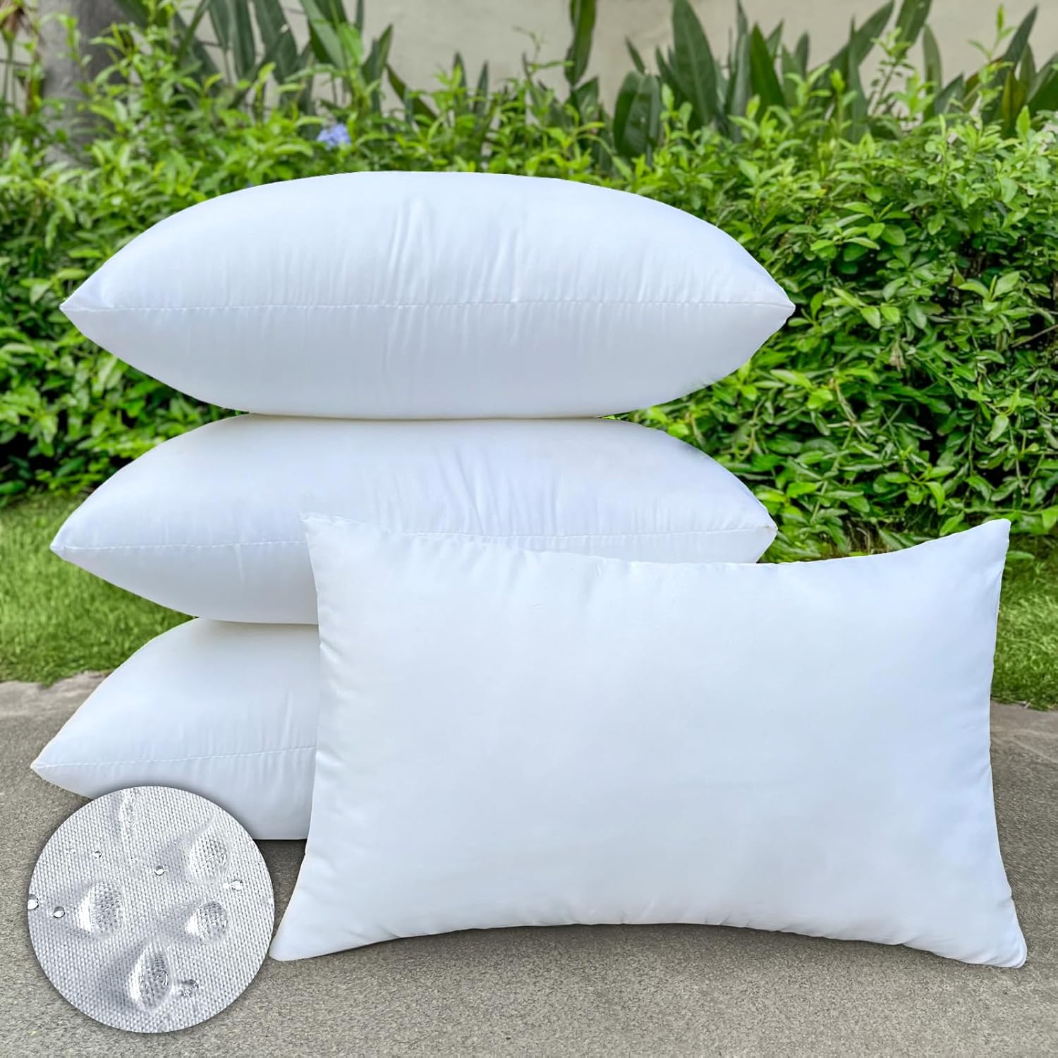 4 Pack 12x20 inch Outdoor Lumbar Pillow Inserts - Waterproof Rectangular Cushion Stuffers for Patio Furniture, Sofa, Couch, Balcony & Garden - Premium Replacement Cushion Pads (White)