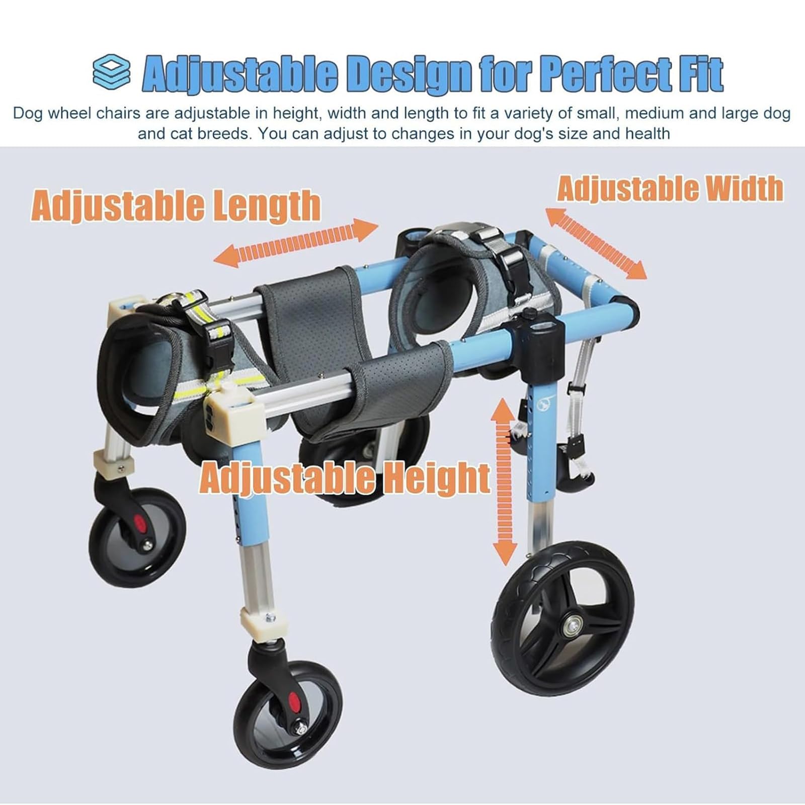 Silla de ruedas para perros discapacitados, soporte de ruedas ajustable 2 en 4, ayuda de movilidad para niños pequeños a grandes, equipo de rehabilitación de mascotas, mejora la movilidad