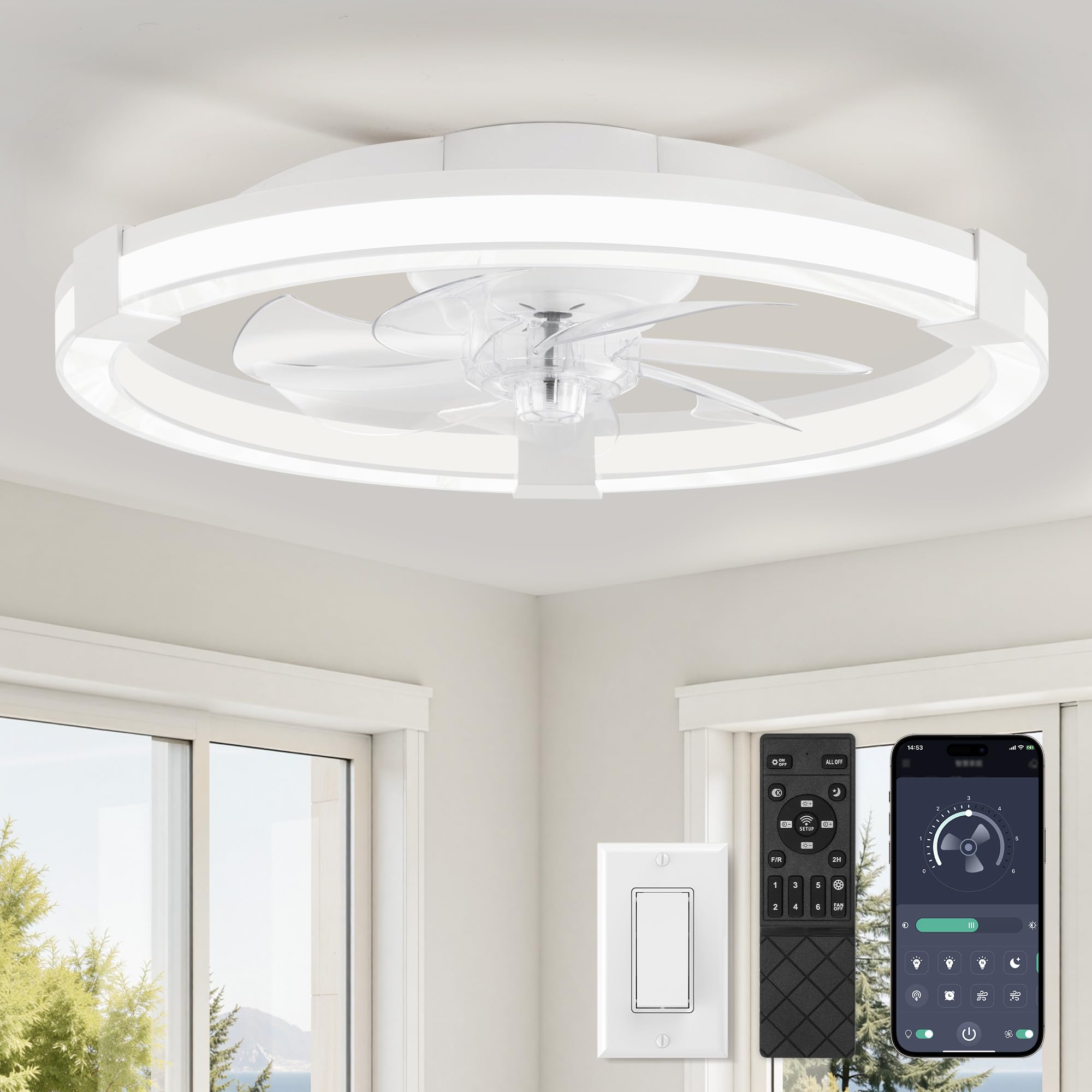 Photo 1 of LEDIARY Ceiling Fans with Light 20 Inch Low Profile Ceiling Fan with Remote