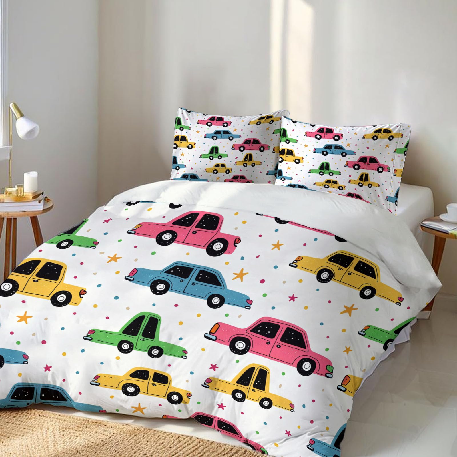 Housse de couette 140x200 voiture blanc fini la couette qui glisse grâce à la fermeture
