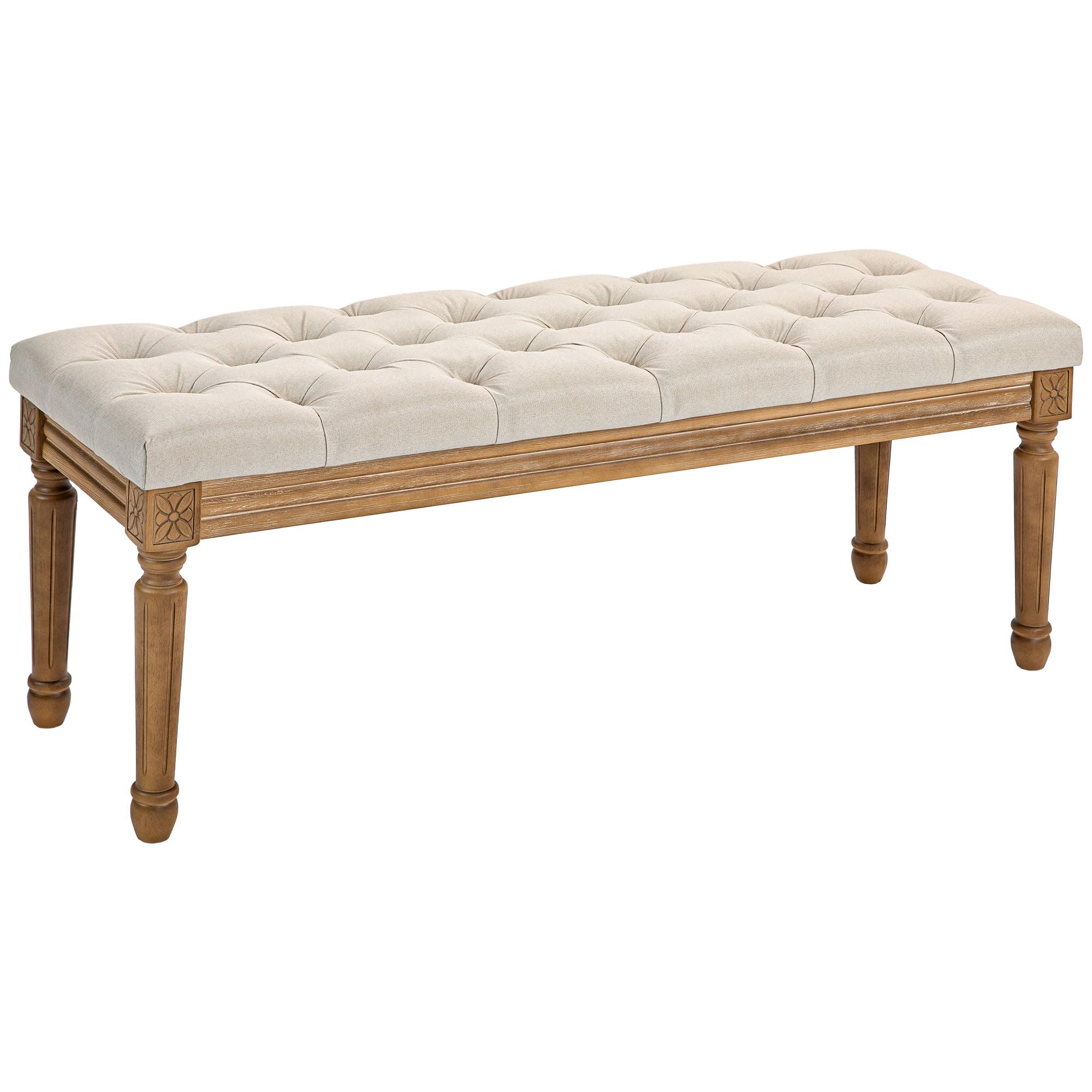 HOMCOM Banco de cama de tela, banco acolchado tapizado de estilo francés con patas de madera para dormitorio, entrada y sala de estar, 120x41x48cm, crema