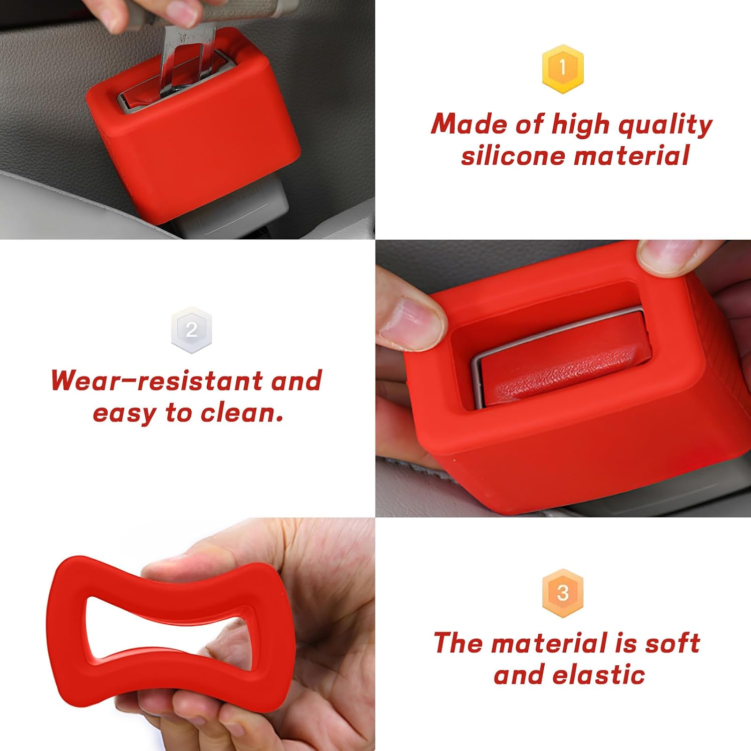 2PCS Seat Belt Buckle Holder, Silicone Auto Seatbelt Buckle Booster Makes Receptacle Stand Upright for No-Hassle Buckling, Universal Vehicle Seat Belt Buckle Fixer for Kids (Red)