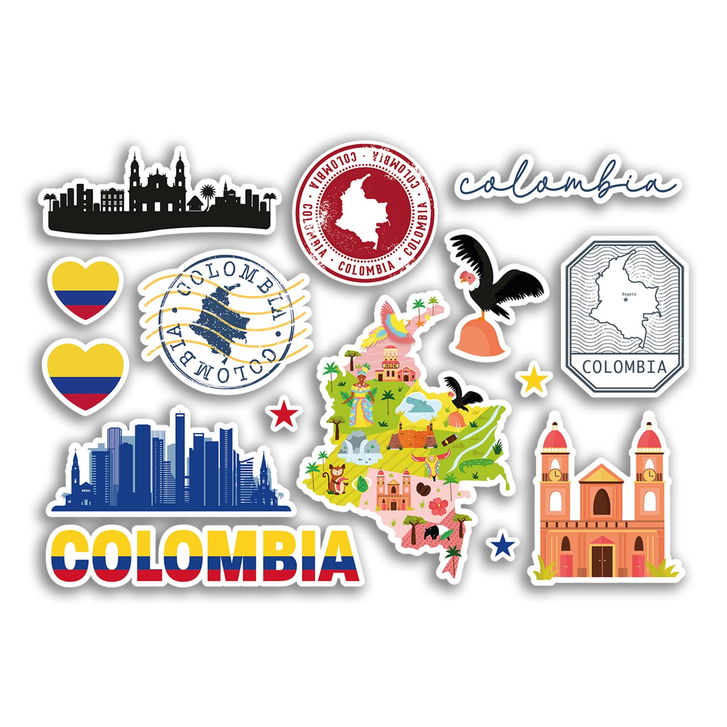 A5 Sticker Sheet Colombia Vinyl Stickers - Landmarks Culture Map Country Holiday Flag Travel #78481
