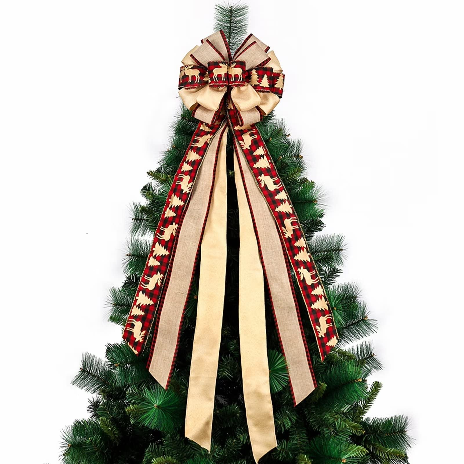 Brown bow christmas tree topper Clearance