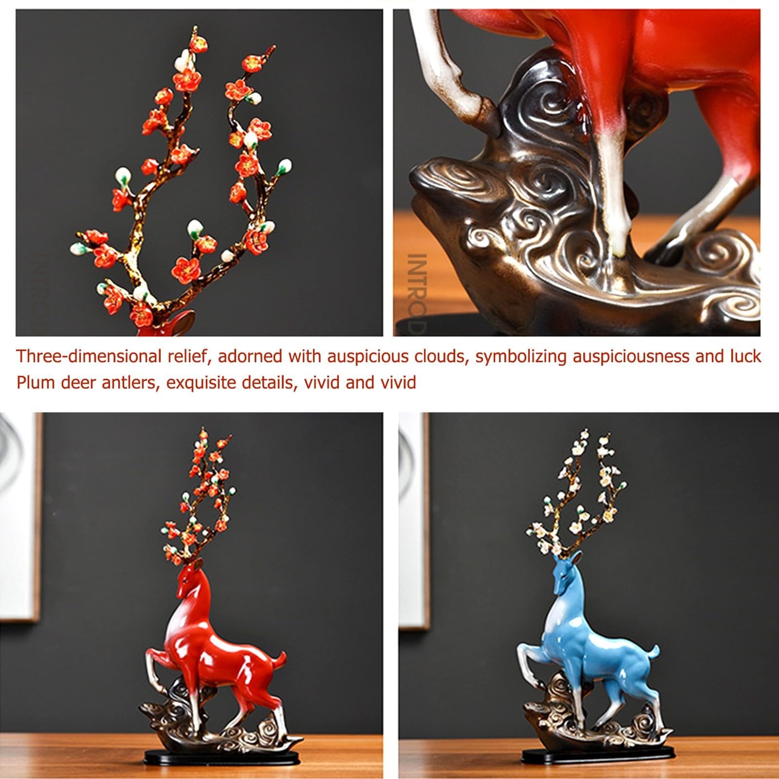Statua Decorativa - Figurine Di Animali Da 16,5 Pollici Decorazioni Per La Casa Di Alci, Statue Di Cervo Sika In Porcellana Figure In Ceramica Scultura Di Renne, Figure Artistiche Da Tavolo(Rot)