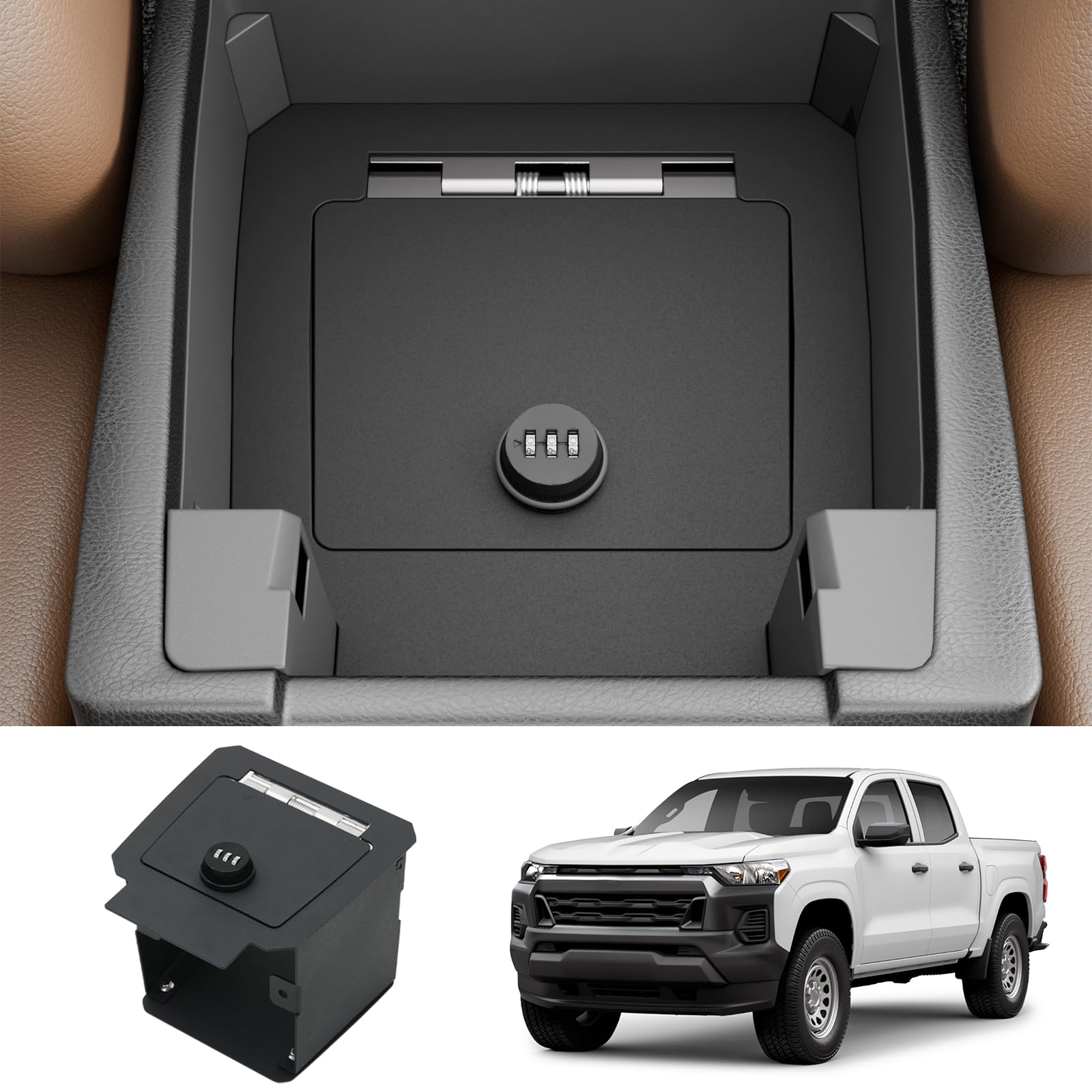 Kingna Center Console Safe Compatible with 2023-2026 Chevrolet Colorado Carbon Steel Car Lock Box Auto Vault with Code Hidden Car Safe for 2025 Chevy