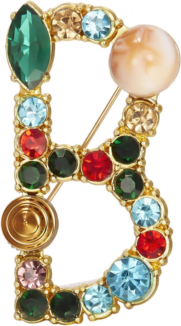 Crystal Pearl Initial Brooch Gold Plated Enamel Colorful Letter Alphabet Breastpin Pin Jewelry for GIFTS