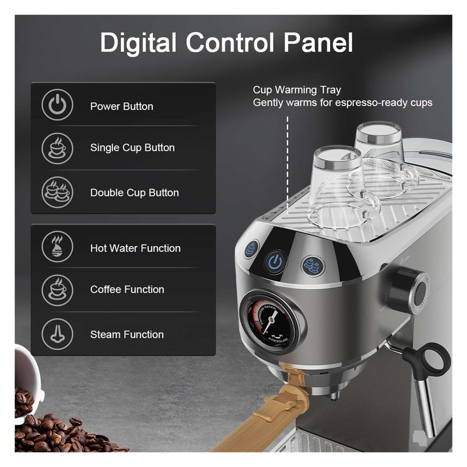 Cafetera semiautomática de 20 Bares con vaporizador Leche, Ideal para Espresso, Capuchino, Latte y Moca.