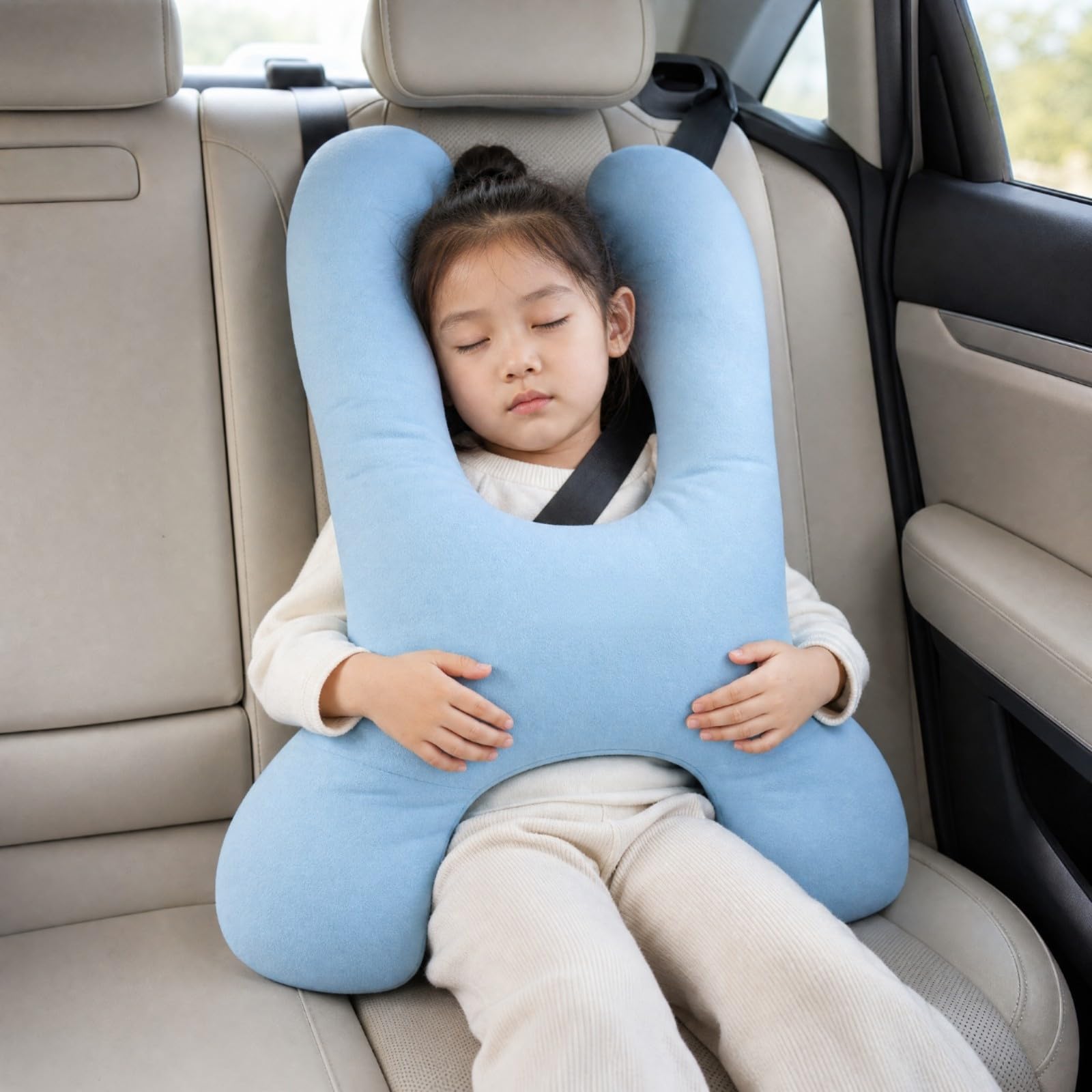 Cuscino con Cuscini Laterali Rialzati Traspirante Poggiatesta Imbottito per Bambini, Sedile Posteri Auto, Tipo H
