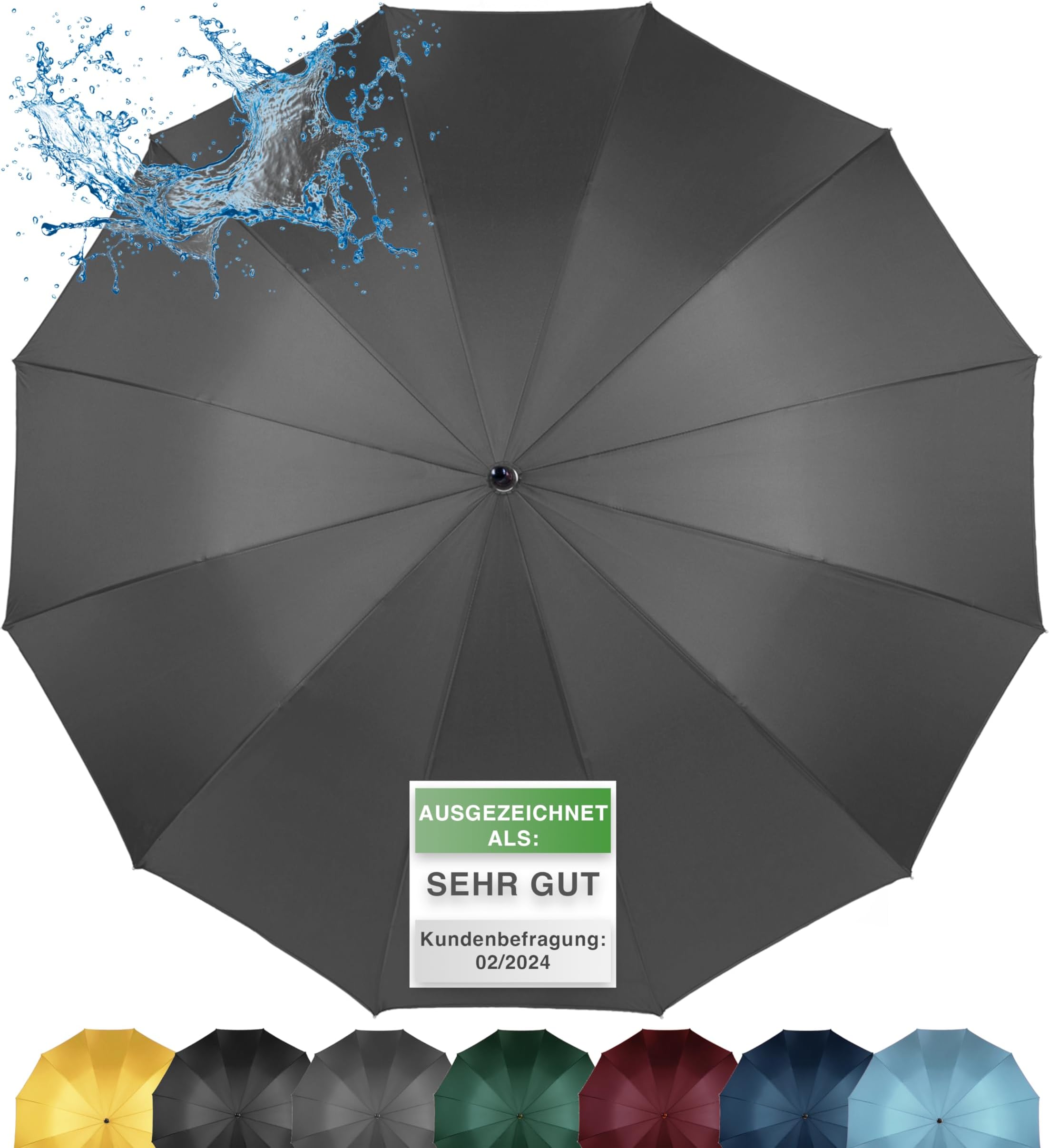 Ombrello Golf COLLAR AND CUFFS XL Antivento - Fibra Di Vetro, Automatico, 154 Cm, Nero - Foto 12