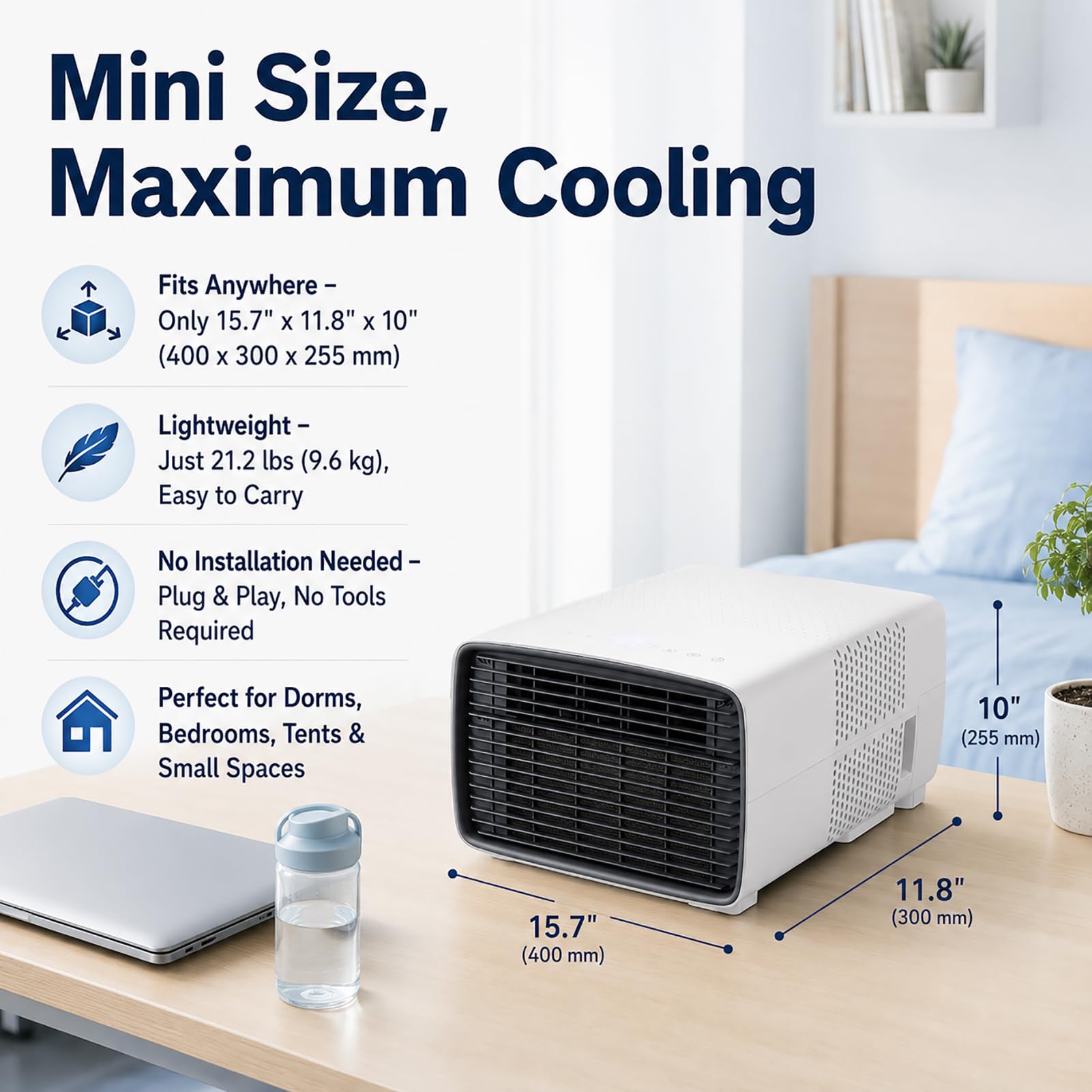 Przenośny klimatyzator 2700 BTU z rzeczywistym kompresorem, mini mobilny klimatyzator o niskim zużyciu 280 W, bardzo cichy 45dB, 3 w 1 chłodzenie osuszanie wentylacja, timer 12 godz