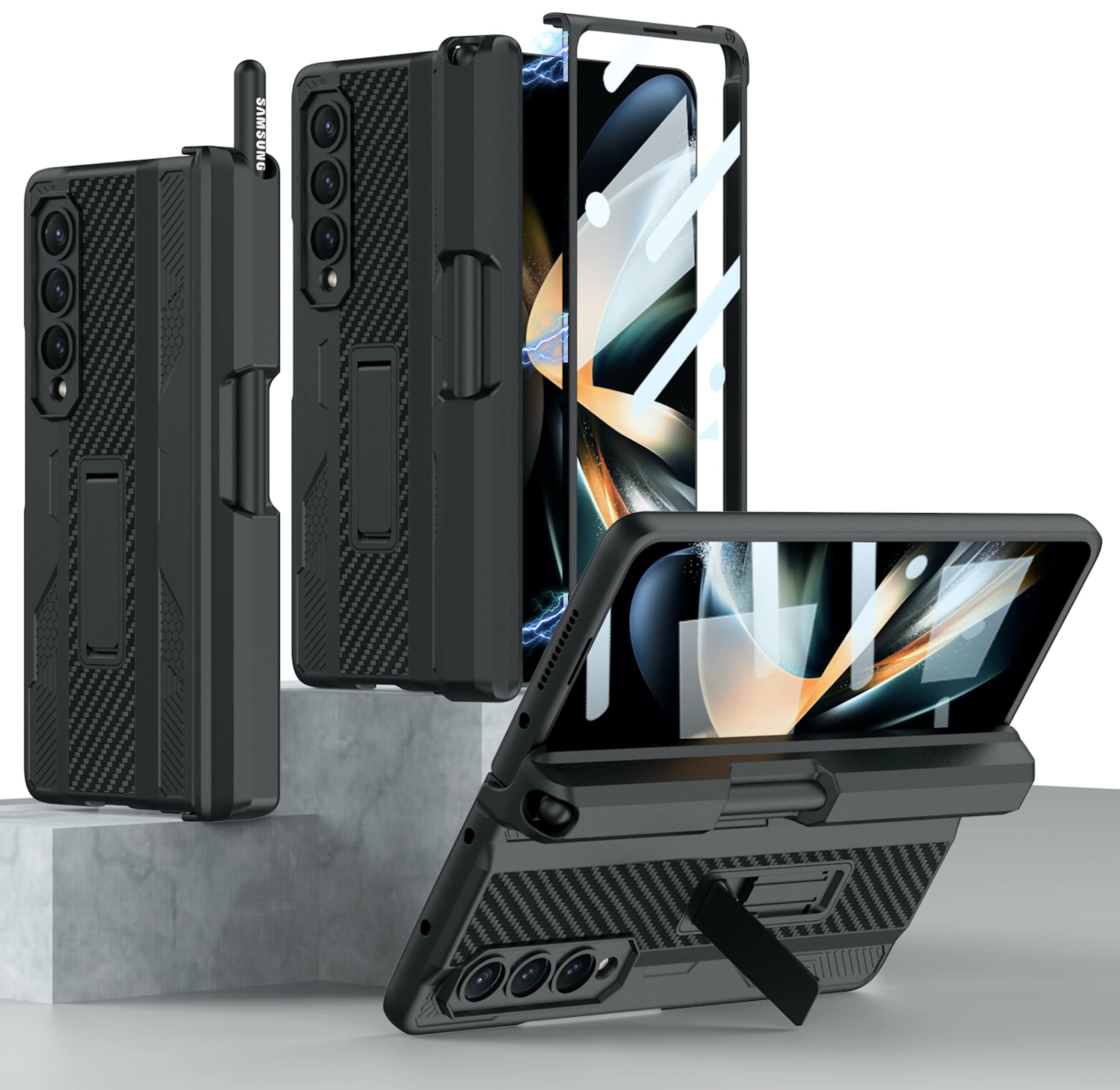 BOUNCEBACK Armour Grade Magnetic Kickstand Hinge Case/Cover with S Pen Holder for Samsung Galaxy Z Fold4 5G / Galaxy Fold 4 Case Cover - (Poly Carbonate | Matte Black)