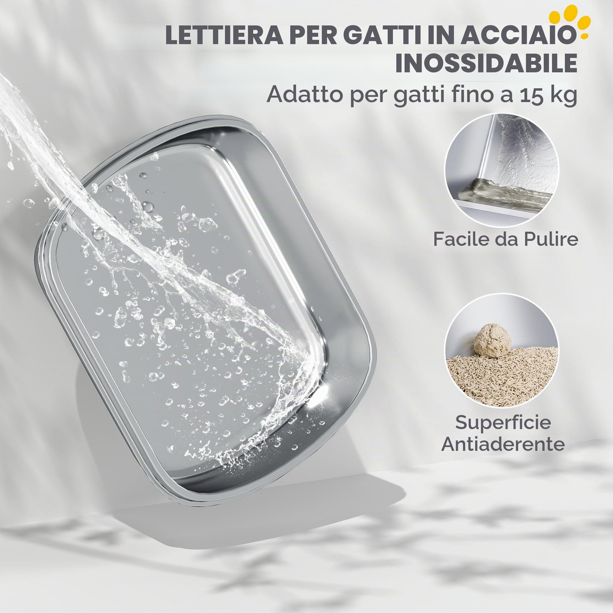 PawHut Lettiera coperta XL per gatti con gradino e paletta Grigia