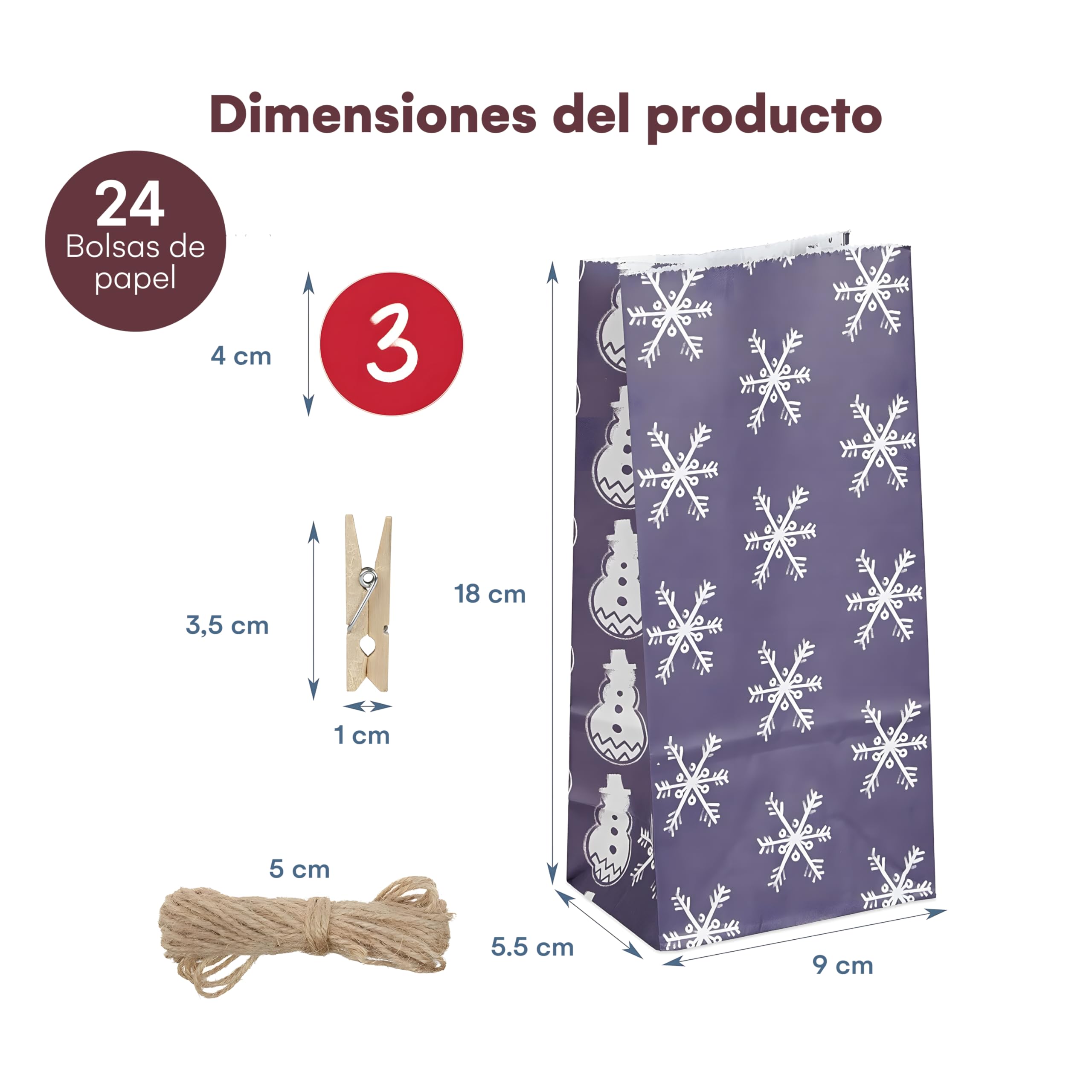 Calendario de Adviento para Rellenar DIY 2025 - Incluye 24 Bolsas Reutilizables, Pegatinas Numeradas y Pinzas de Madera - Calendario de Adviento Artesanal LIVAIA para Decoración Navideña