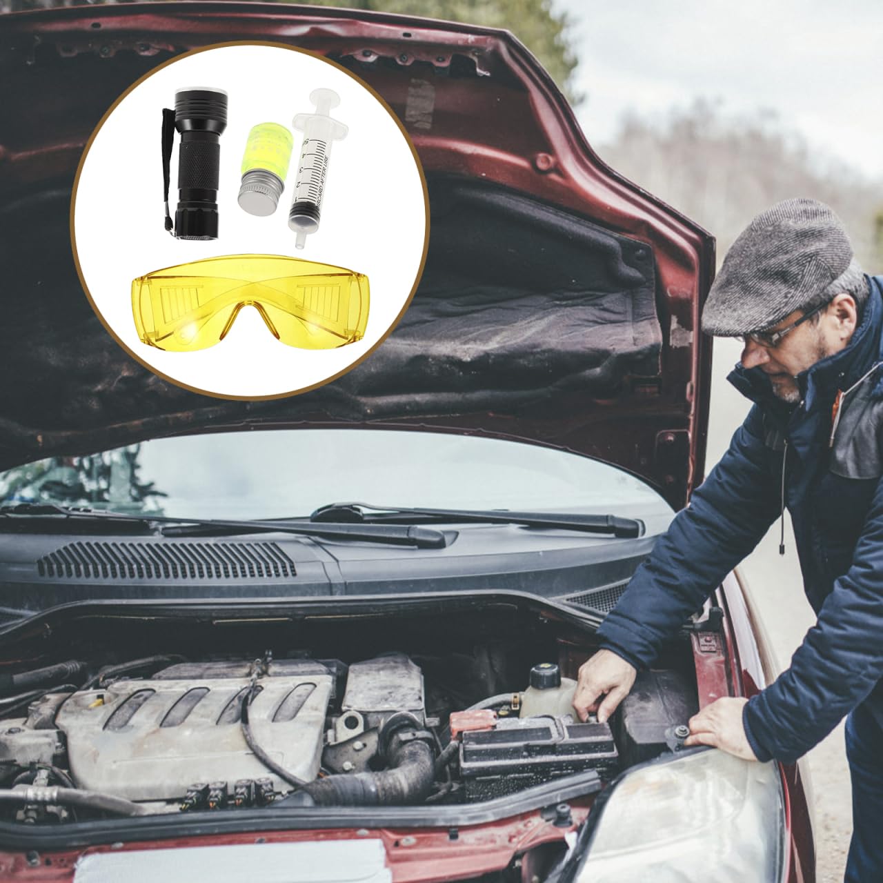 MAGICLULU 1 Set Klimaanlagen Lecksucher Klimaanlagen Lecksuchwerkzeuge UV Farbstoff Kit Farbstoff Licht Auto UV Farbstoff Lecksucher Kit Kältemittel Lecksucher Lichter