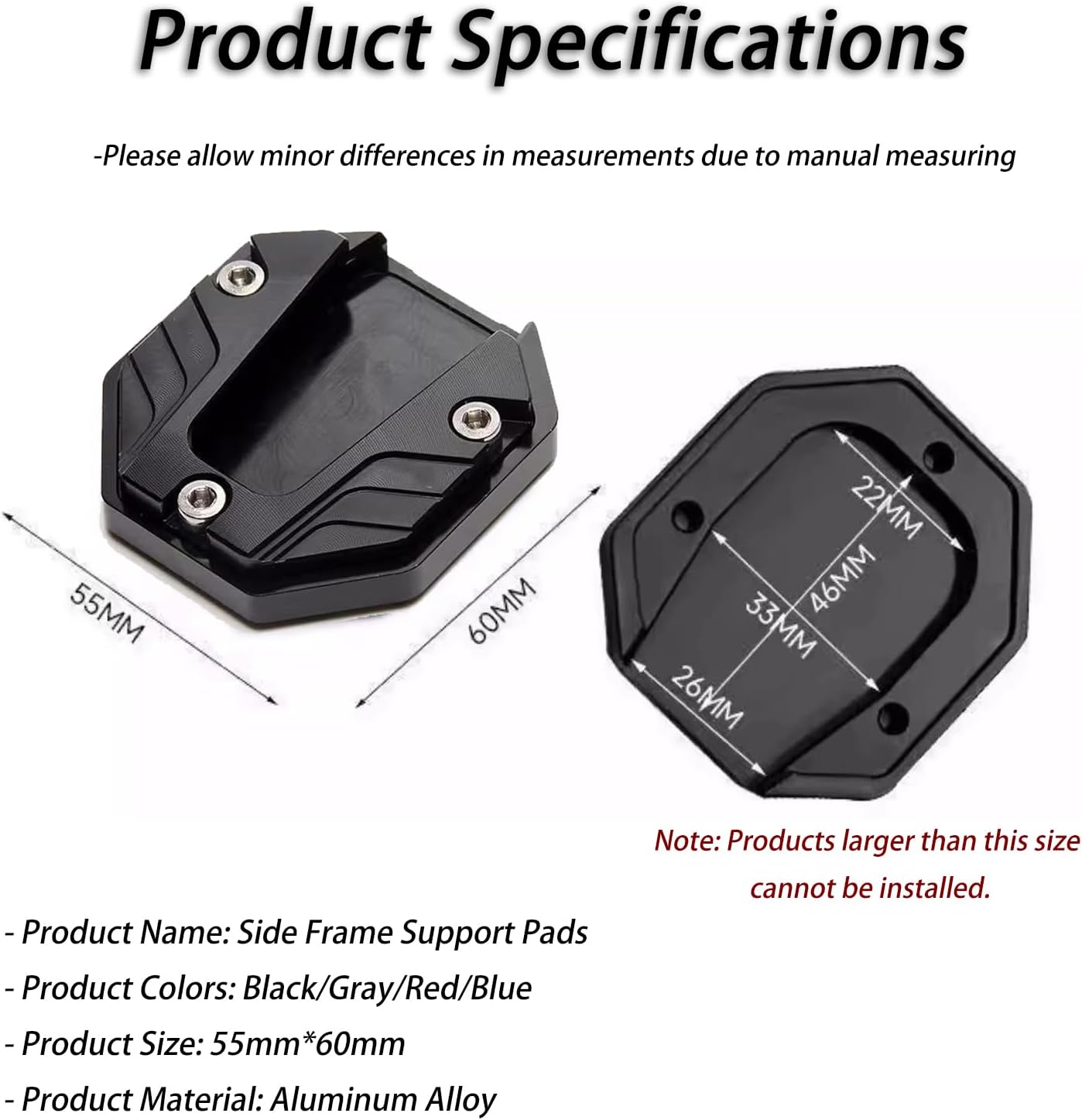 Motorcycle Kickstand Pad for Suzuki Burgman 200 2009-2020 2021 2022 2023, Aluminum Alloy Side Stand Foot Extension Support Plate, Enlarged Bottom Foot Extension Support Pad,A Black