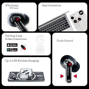 Nothing Ear wireless ear buds with Hi-Res Audio, Smart Active Noise Cancelling, Advanced equalizer and up to 40.5 hours of listening time - Black