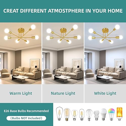 Miniatura 9 de SILAMPDI Candelabro Sputnik moderno, lámpara de techo negra de 6 luces, lámpara de comedor industrial para dormitorio, cocina, sala de estar,