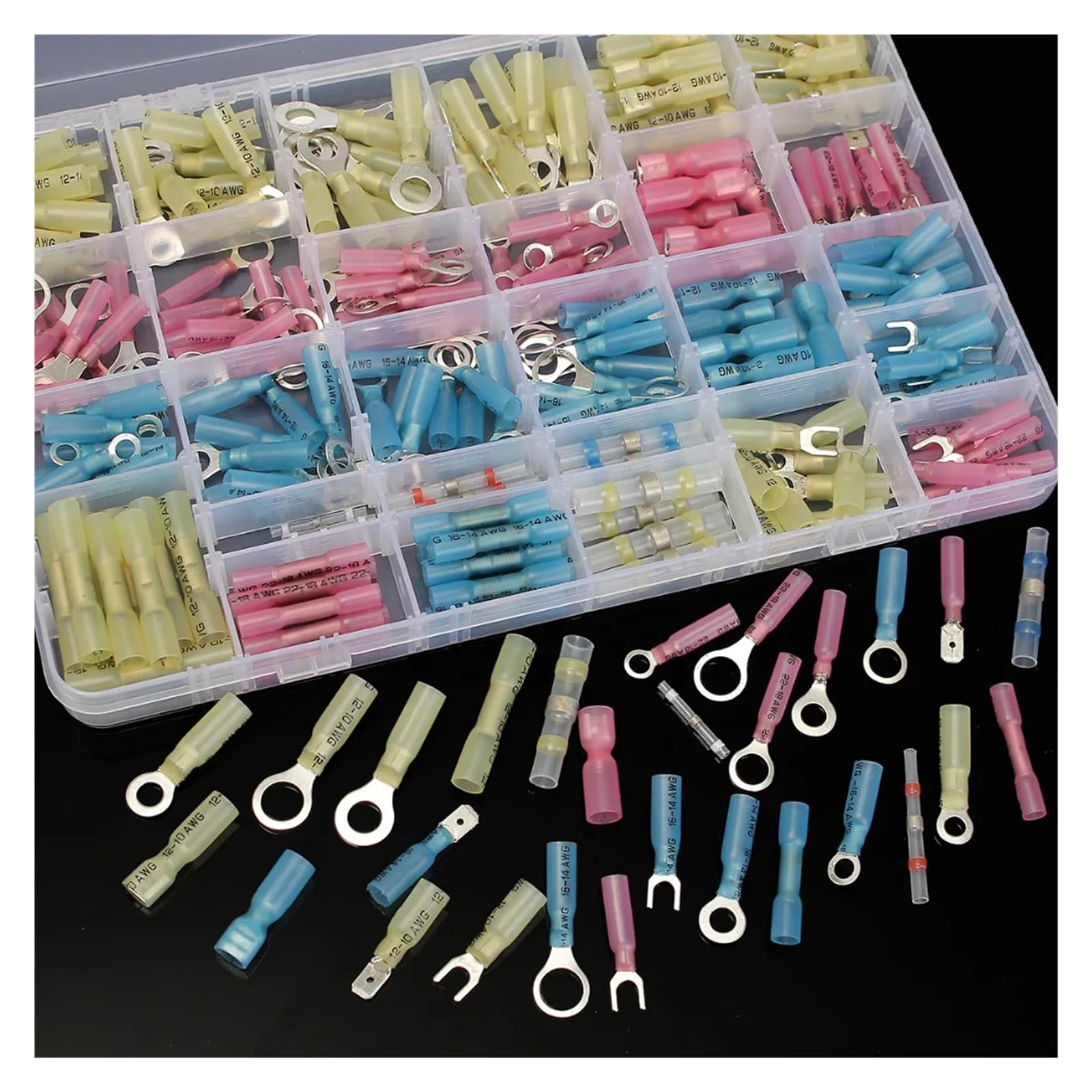 Lot de 260 cosses thermorétractables Assorties, connecteurs de Fils, cosses à, bagues, fourches, cosses à, Manchons for câbles
