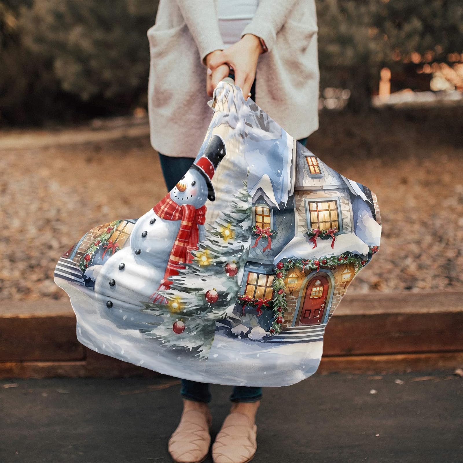 Nursing Cover for Breastfeeding Scarf, Snowman Xmas Tree House Snow Scene Christmas Baby Car Covers Super Soft Multi Use for Canopy Shopping Cart Cover Blanket Stroller Cover