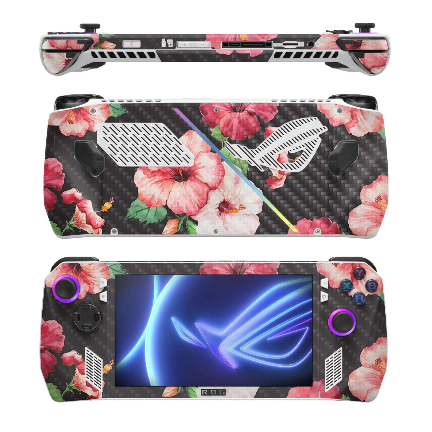 MightySkins Carbon Fiber Skin Compatible with Asus ROG Ally - Hibiscus | Protective, Durable Textured Carbon Fiber Finish | Easy to Apply, Remove, and Change Styles