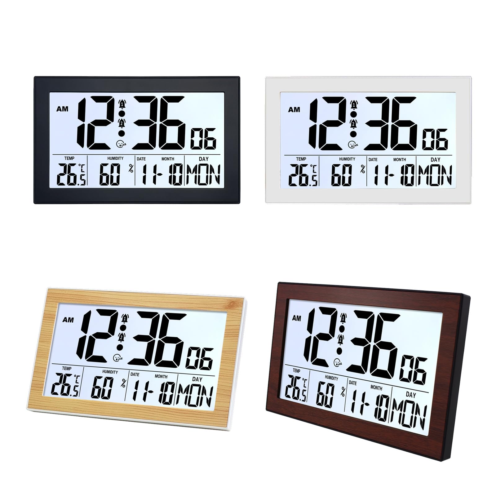 Orologio elettronico con Calendario retroilluminato e Monitor umidità della Temperatura per Camera da Letto, Soggiorno, Orologio da Parete, Contemporaneo da Appendere