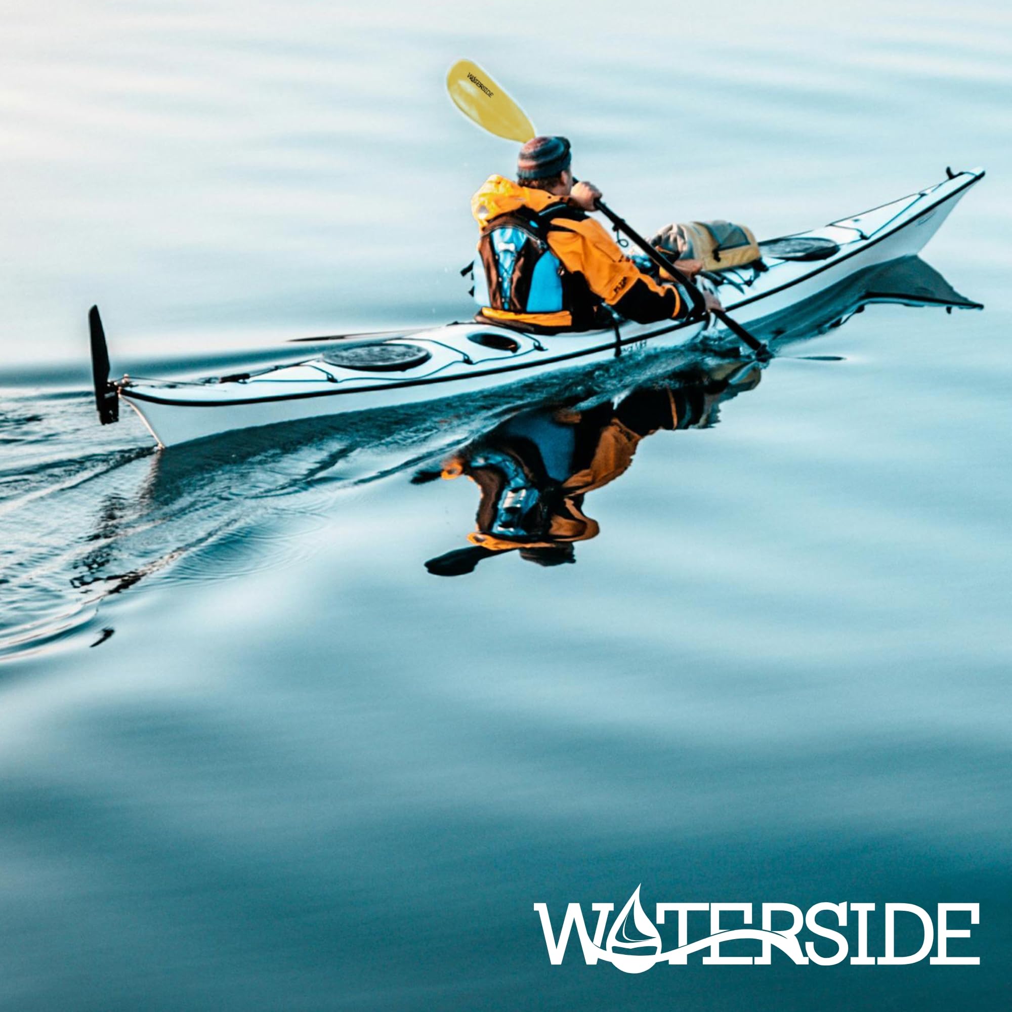 Waterside Doppelpaddel Neptun 220cm Kajakpaddel Aluminium Gelb | Verstellbarer Paddelwinkel, Kunststoff-Paddelblätter, Steckverbindung, Transportlänge 130cm, leicht