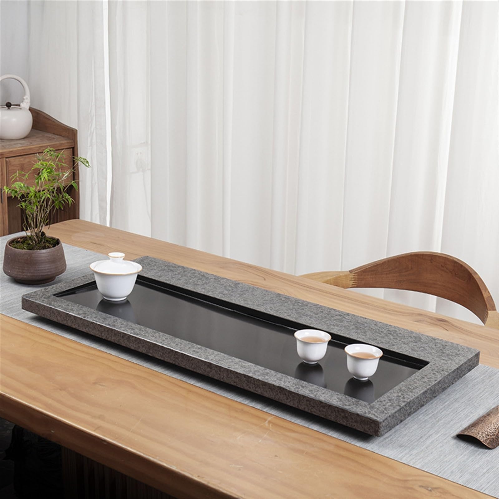 Bandejas De Té para Servir Bandeja de té de ebonita Natural for Uso doméstico, Juego de té Simple, Mesa de té Grande Tipo Drenaje de Oficina Moderna Bandeja De Té Gongfu(70x35x3cm)