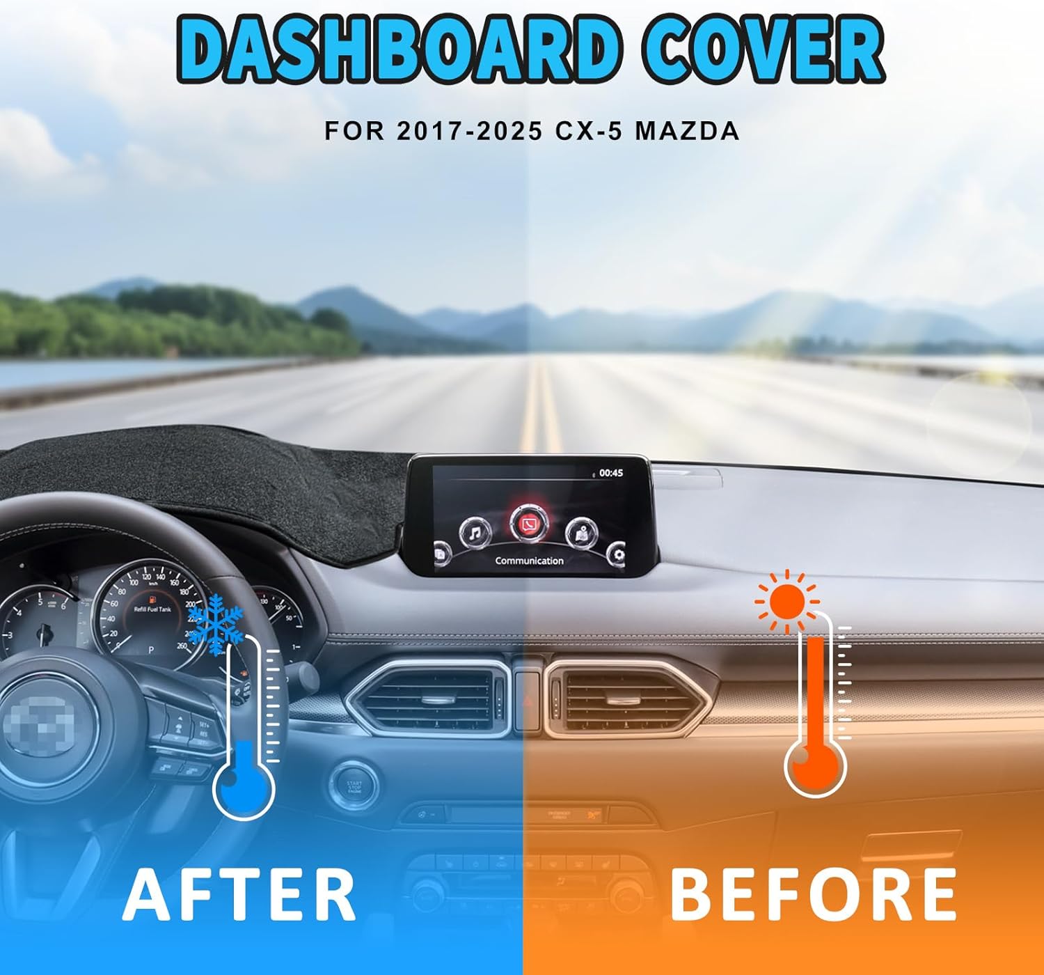 Dash Cover for Mazda CX5 2017-2022 2023 2024 2025, Dashboard Cover Mat for CX-5 Mazda Accessories Nonslip Sunshade Protector No Glare, Black