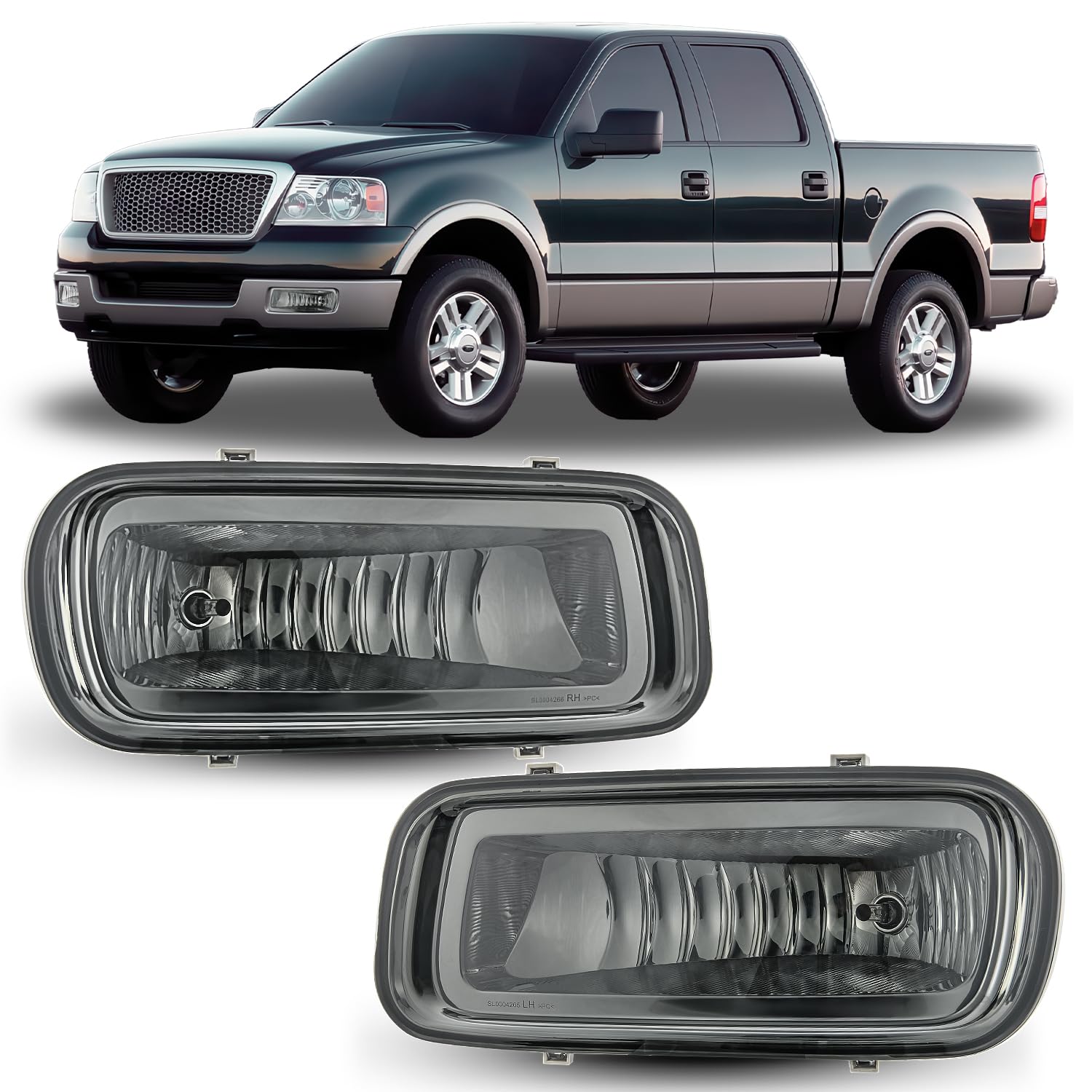 Nilight Fog Lights Assembly Compatible with 2004 2005 2006 Ford F-150 Left Driver and Right Passenger Side Smoke Lens Fog Lamps Replacement with H10 12V 42W Bulbs