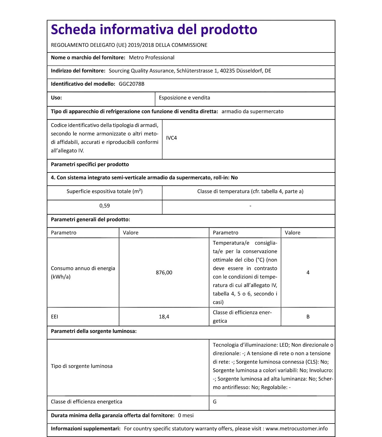 METRO Professional Vitrine Réfrigérée GGC2078B, Plastique/Verre, 42,8x38,6x 96 cm, 78 l, Froid Ventilé, Clayettes Réglables, Verre de Sécurité, Noir
