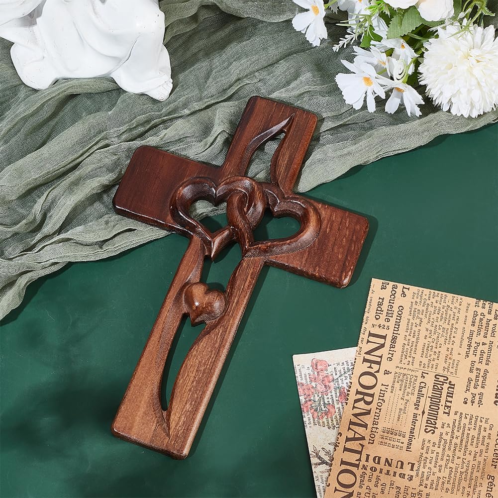 Croix en Bois Marron avec Découpe en Cœur HOBBIESAY Décorative pour Salon