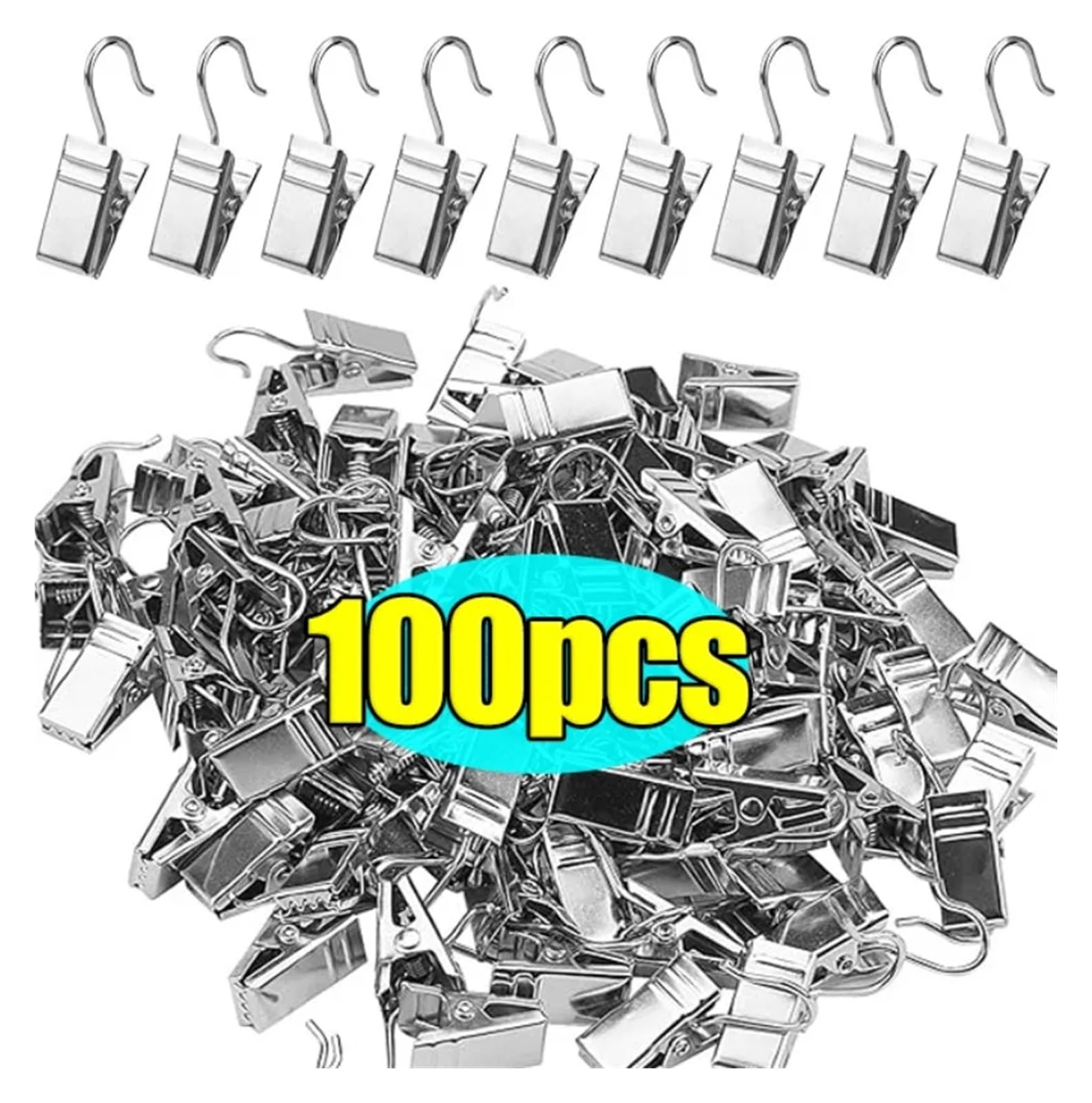 50/100 Stück Edelstahl-Vorhang-Clips – Ersatz-Vorhanghaken mit Aufhängeklemme für Fotos und Vorhänge für Vorhänge, Metallvorhänge, Kleiderbügel-Clip (B-100 Stück)