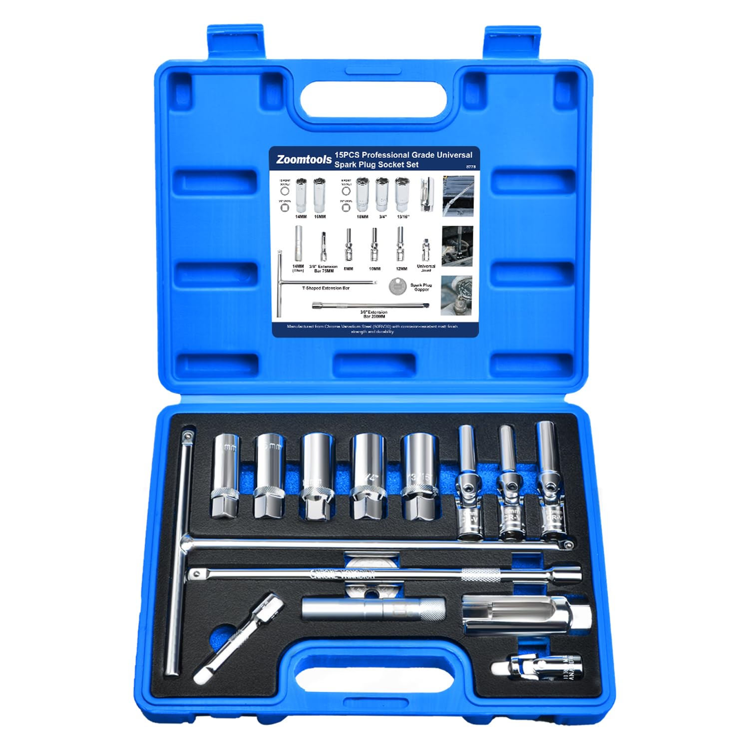 Kit de Herramientas para Bujías y Calentadores Diésel, Llaves de Vaso Magnéticas 14mm-13/16, Extractores de Calentadores 8-12mm, con Mango en T, Junta Universal y Calibrador