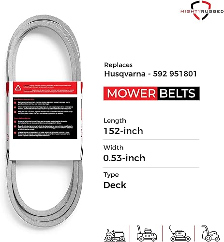 Miniatura 2 de MightyRugged 592951801 Husqvarna Deck Belt Replacement - Belt Length 152" - Premium, Heavy-Duty, Aramid Cord for Husqvarna Zero-Turn 54" Deck