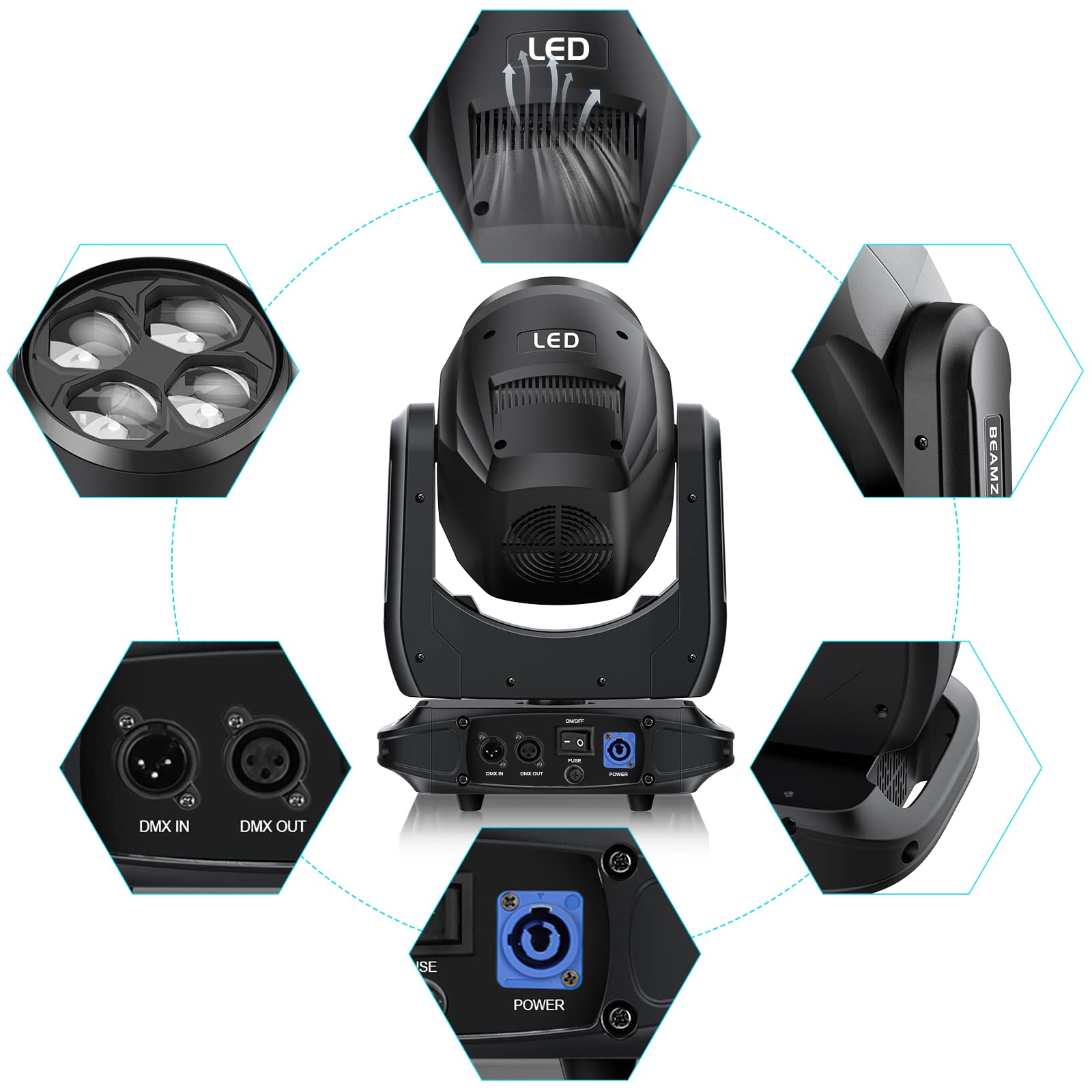 Bee Eyes LED Beam Moving Head Licht 4-in-1 Zoom-Effekt Bühnenlicht RGBW Licht für Event Show DJ Bar Pub Club Hochzeit Disco Party Licht
