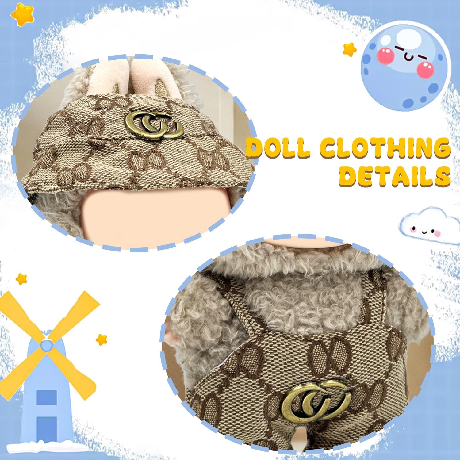 17cm Clothes Set(Only Outfit), Hat & Overalls Set for 6.7inch Doll, Cute Clothes for Dress up Unique Style, Stylish Clothes for Doll (Brown)