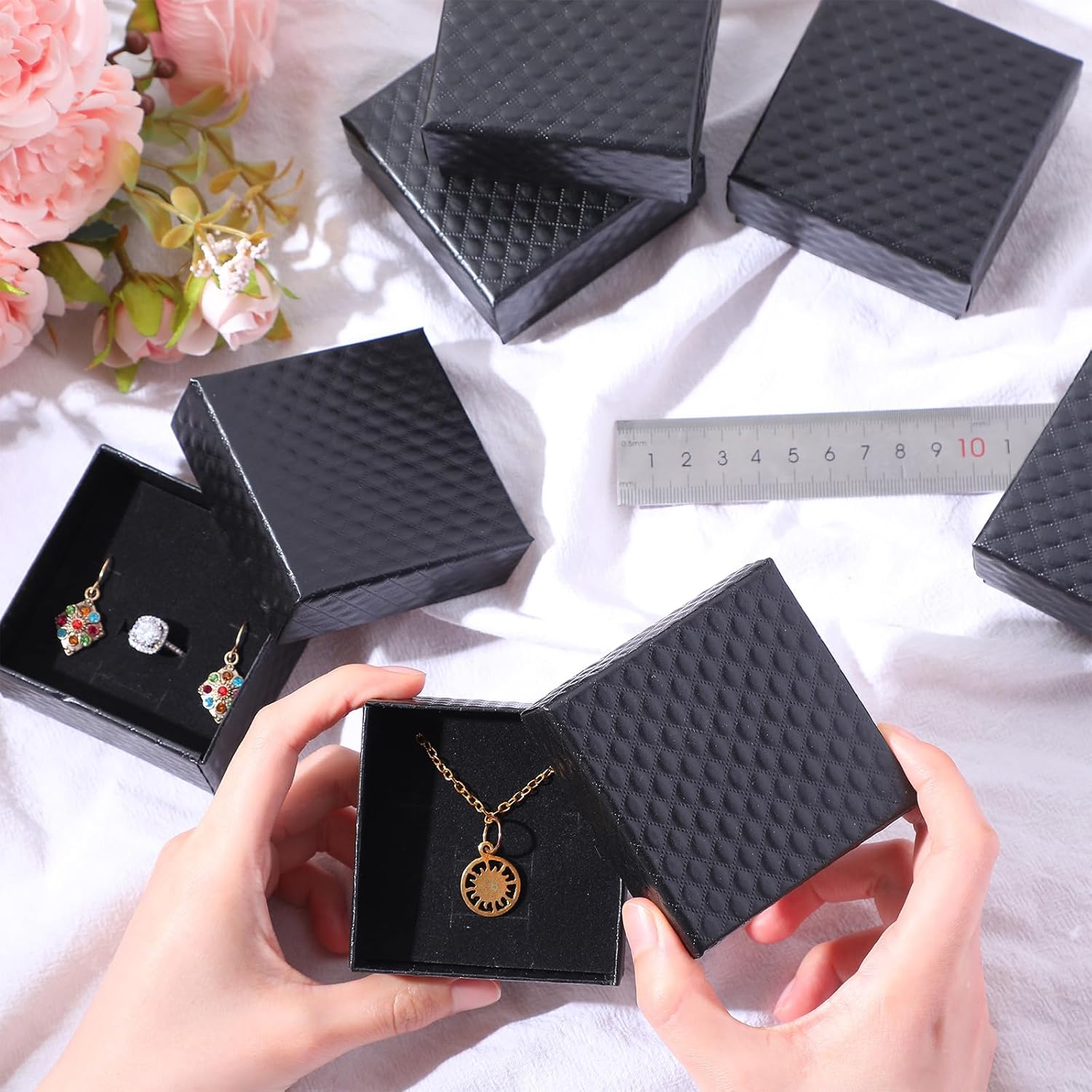 Sasylvia 24 Pcs Jewelry Gift Boxes, 3 x 3 x 1.4 Inches Small Gift Boxes Necklace Case Bulk for Jewelry Mother's Day(Black)