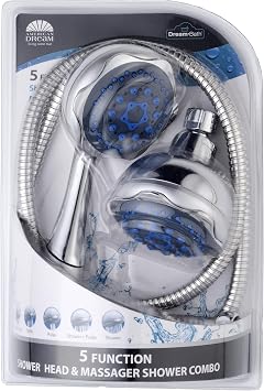 Dream Bath High Pressure Handheld Shower Massager with Separate Overhead Rainfall Shower Head Combo - 8 Function Chrome